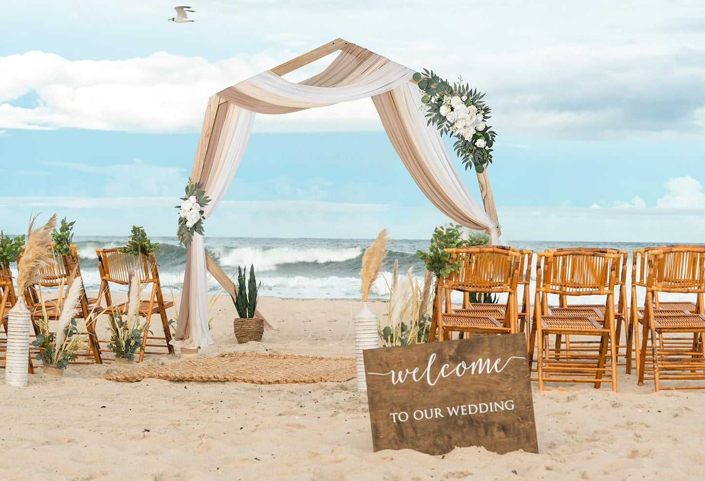 Lvydec 3 Panels Wedding Arch Draping Fabric, 30" x 20ft Mixed Color Chiffon Fabric Drapery Sheer Backdrop Curtain for Wedding Ceremony Party Decoration (Elegant Neutral)