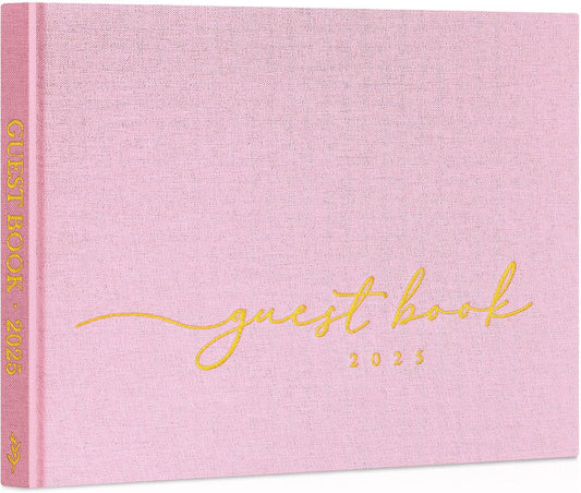 Lanpn Wedding Guest Book 2025 - Linen Hardcover Polaroid Guestbook Wedding Reception with 108 Blank Pages for Sign in and Photos - Guest Book for Wedding Bridal Shower Baby Shower Party (Pink)
