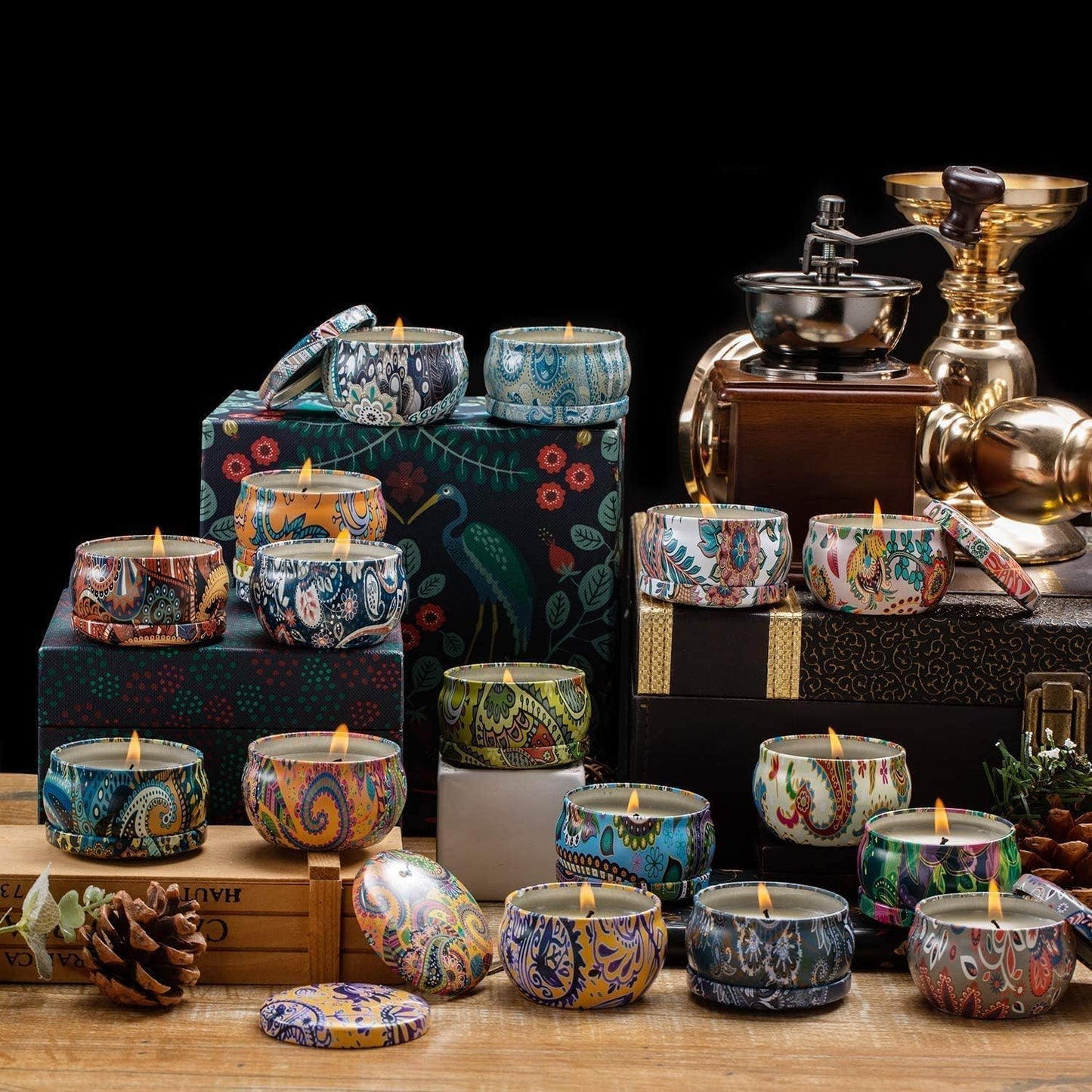 Scented Candles Gift Set, Natural Soy Wax Portable Travel Tin with Strongly Fragrance Essential Oils for Stress Relief and Aromatherapy - 16 Pack