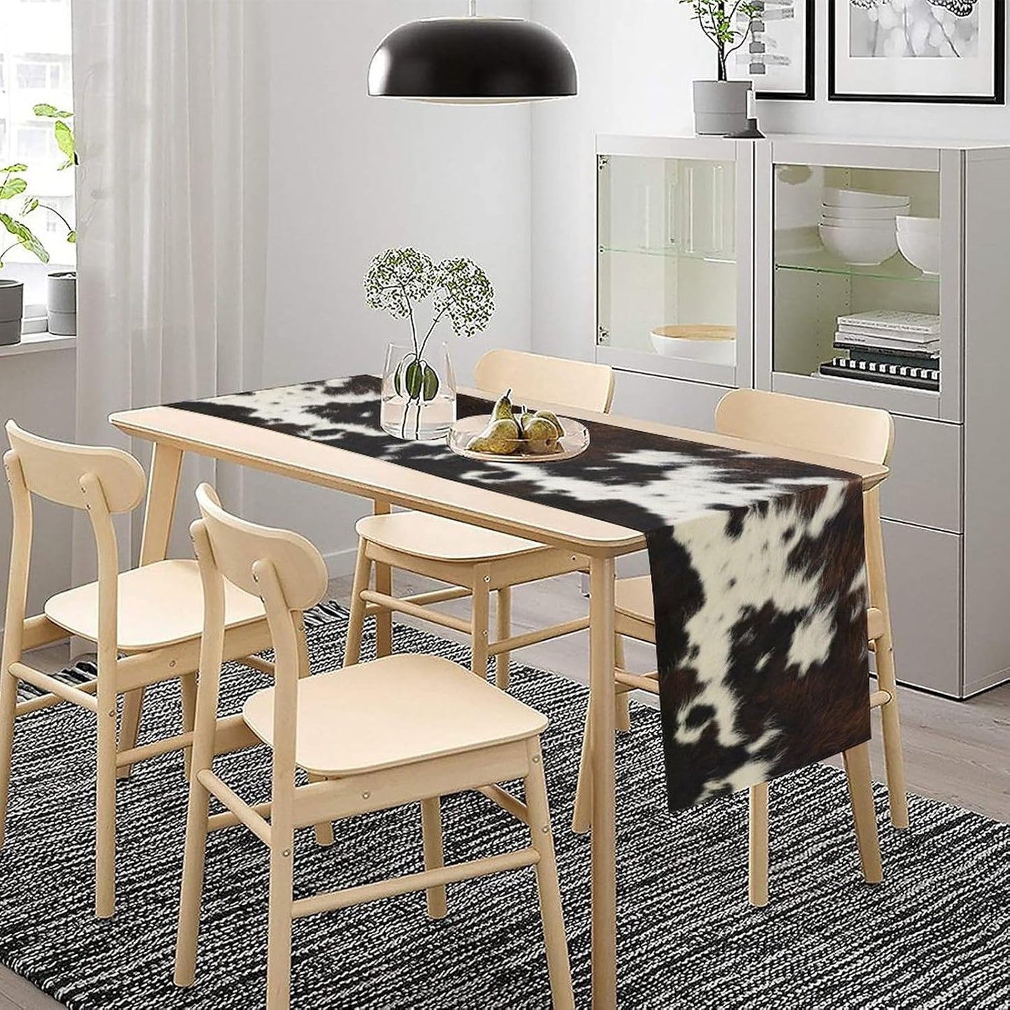 Cow Print Table Runner, Brown Cowhide Print Western Style Table Runner Country Farmhouse Cottage Cow Patten Table Decoration for Home Kitchen Dining, 13x90 Inch