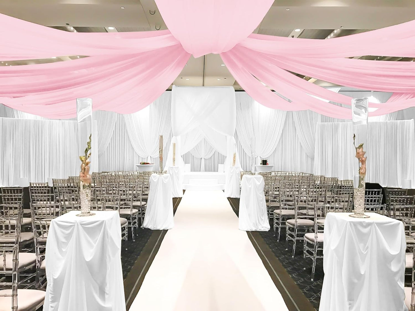 6 Panels Pink Ceiling Drapes for Wedding, 5ftx30ft Ceiling Drapes Cheesecloth Sheer Fabric Curtain Wedding Arch Draping Fabric Romantic Ceilings Decorations for Weddings Party Ceremony Stage