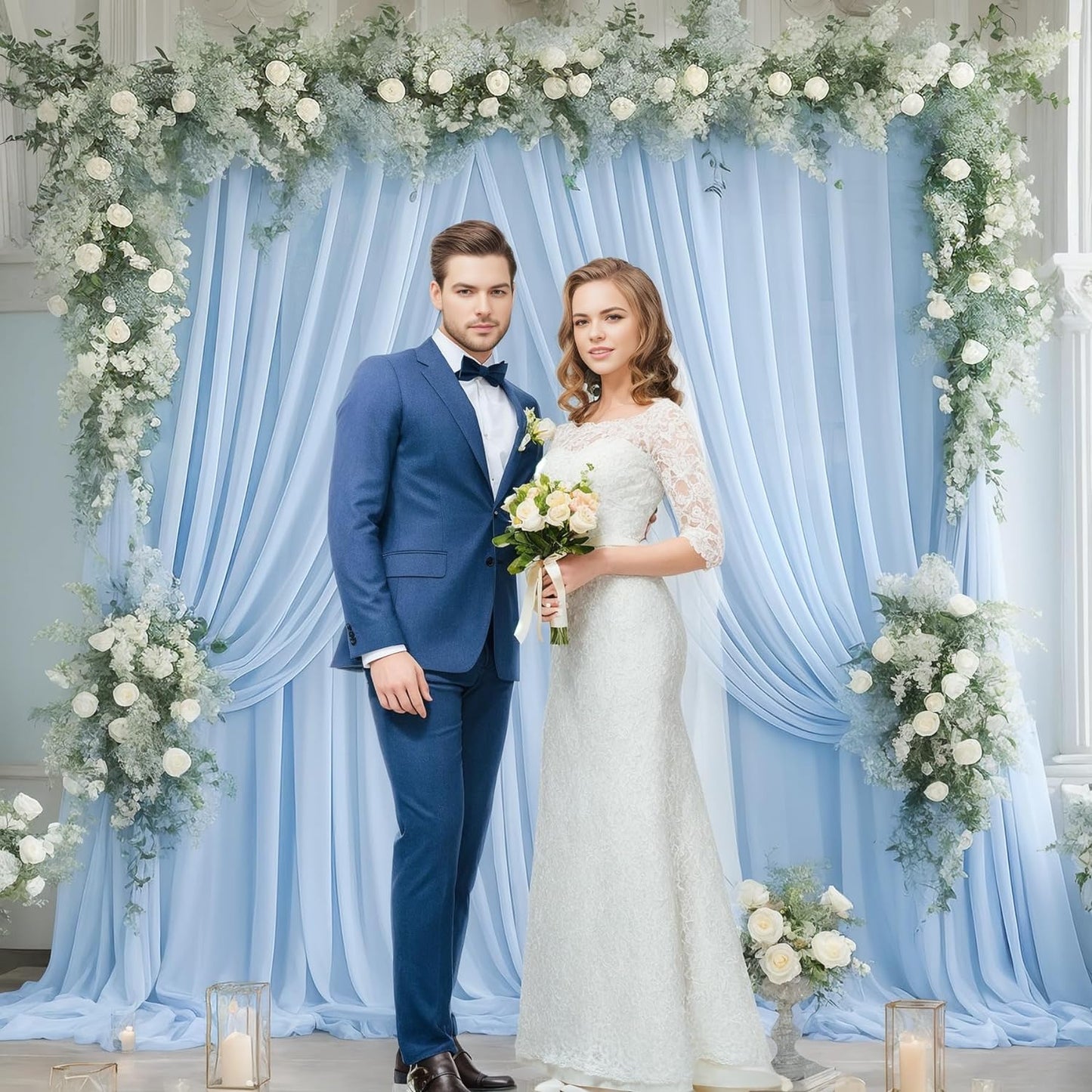 PARTISKY 20ft X 10ft Baby Blue Tulle Backdrop Curtain for Parites, Sheer Backdrop Curtains Fabric Drapes for Wedding Ceremony Arch Party Stage Decorations