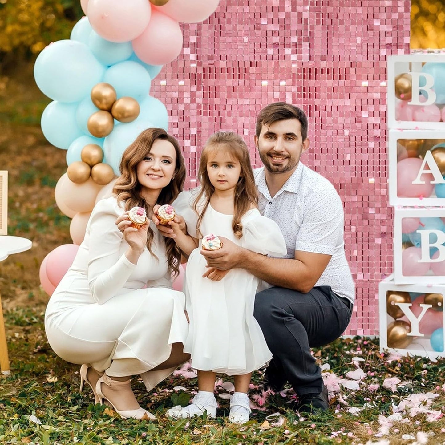 12PCS Rose Gold Shimmer Wall Backdrop, Square Sequin Photo Backdrops Panel, Glitter Wall Background for Birthdays, Weddings, Engagements, Baby Showers, Disco Bachelorette Party Decoration (3FTx4FT)