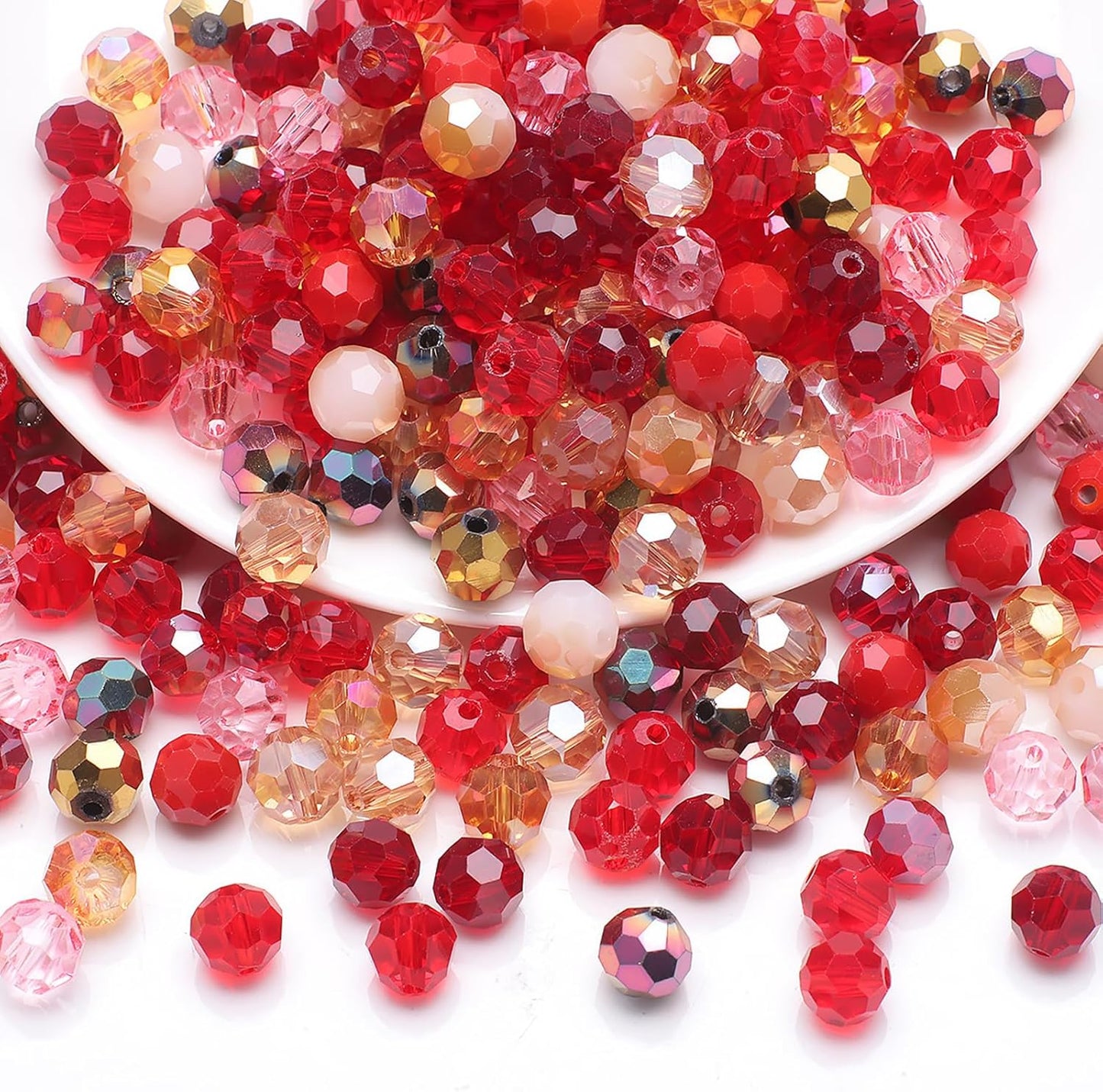 100PCS 8MM Red Series Round Crystal Glass Beads for Jewelry Making, DIY Crafts, Sun Catchers, Wind Chimes