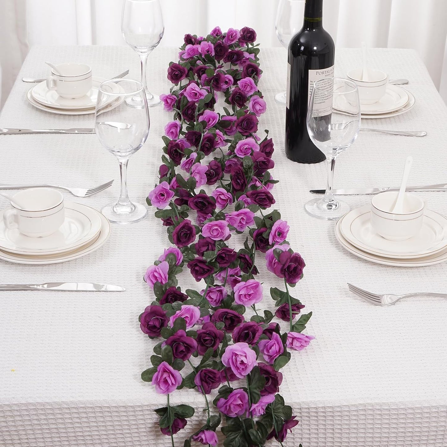 5 Pcs 41FT Flower Garland, Artificial Rose Garland Flowers Plants Fake Flower Hanging Rose Ivy, Birthday Party Valentine's Day Wedding Wall Arch Decor（Purple）