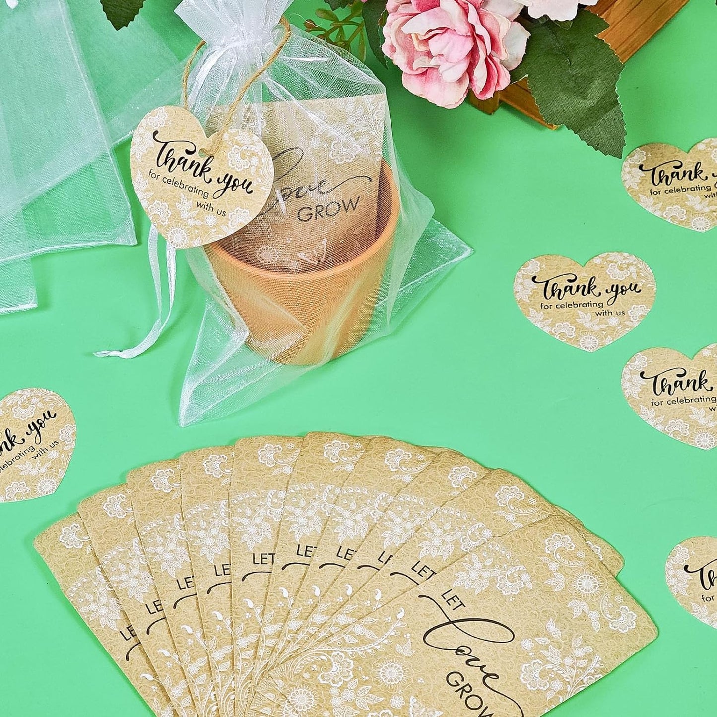 Cinrobiye 50 Sets Let Love Grow Wedding Favors for Guests Seed Packet Bags (Seed Not Include) with Tags & Labels Flowerpot for Bridal Shower Party Favors Bulk Wedding Souvenirs for Guests(Retro)