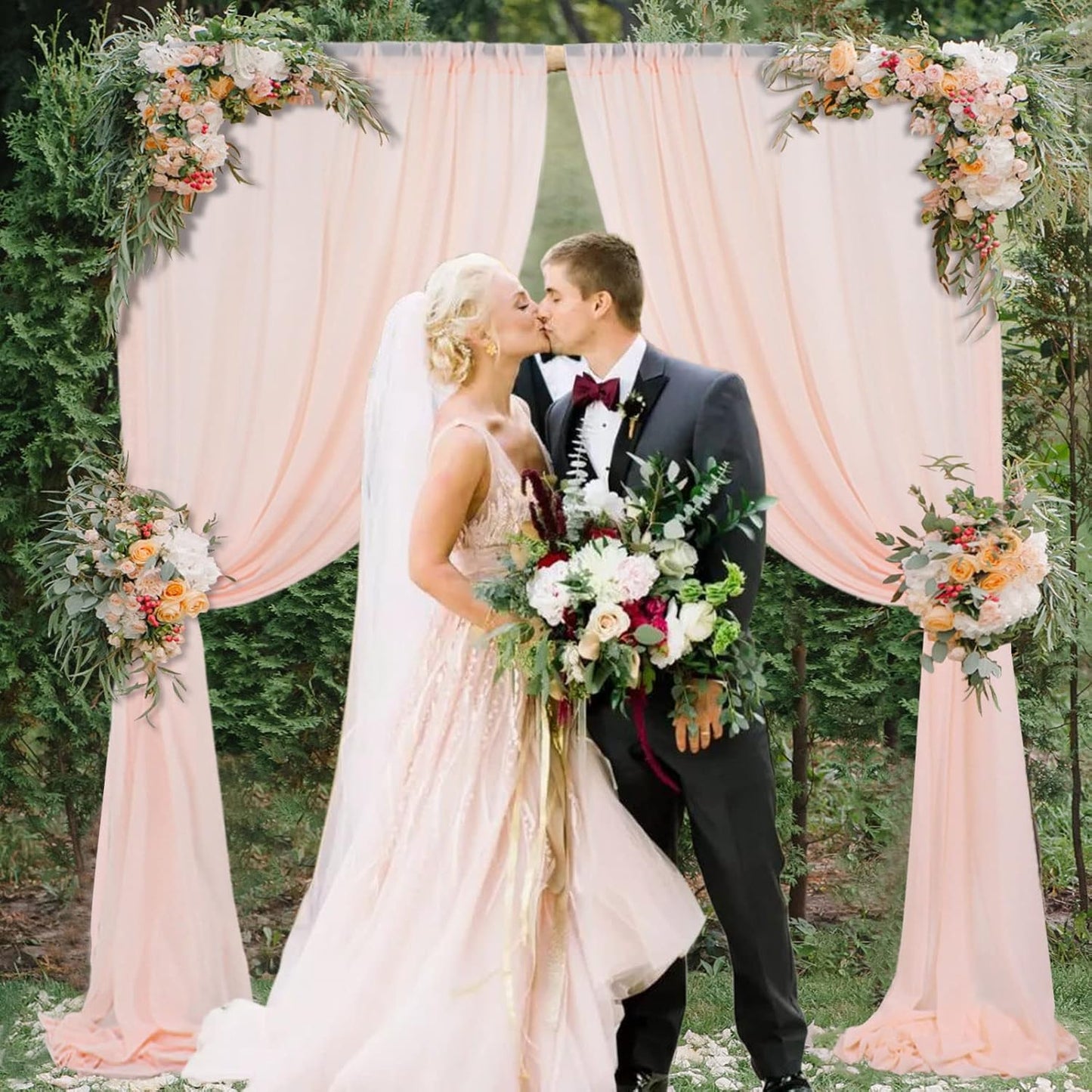 DUOBAO Chiffon Backdrop Curtains 2 Panels 8FT Voile Curtain Peach 58"x96"Baby Shower Background Wide 150cm x 240cm Length Sheer Drapes for Wedding Bedroom Window,Party Decor