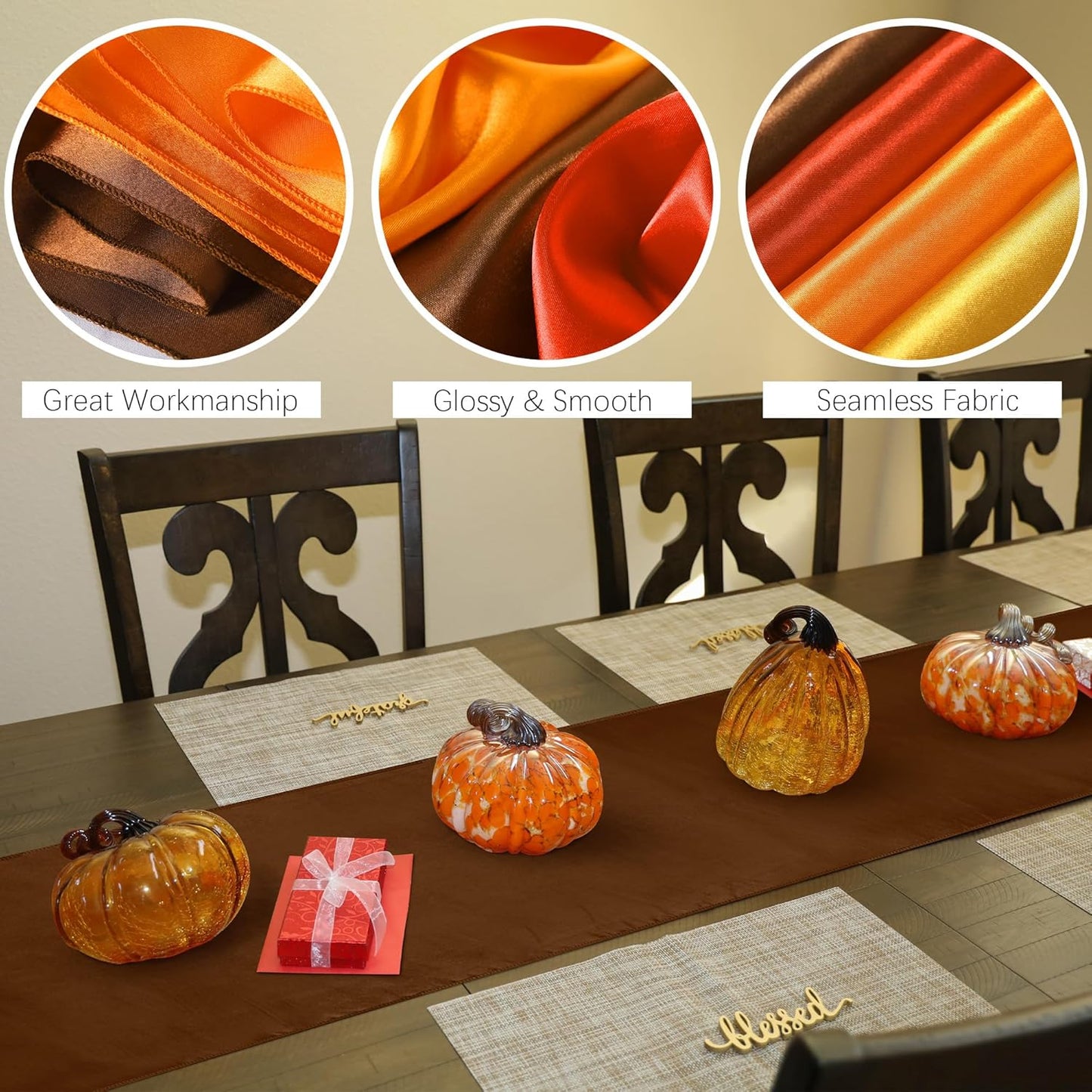 Aneco 12 Pack Satin Table Runner 12 x 108 Inch Fall Autumn Long Wedding Satin Silk Table Runner for Thanksgiving Halloween Party Decoration Wedding Banquet Graduations Birthday