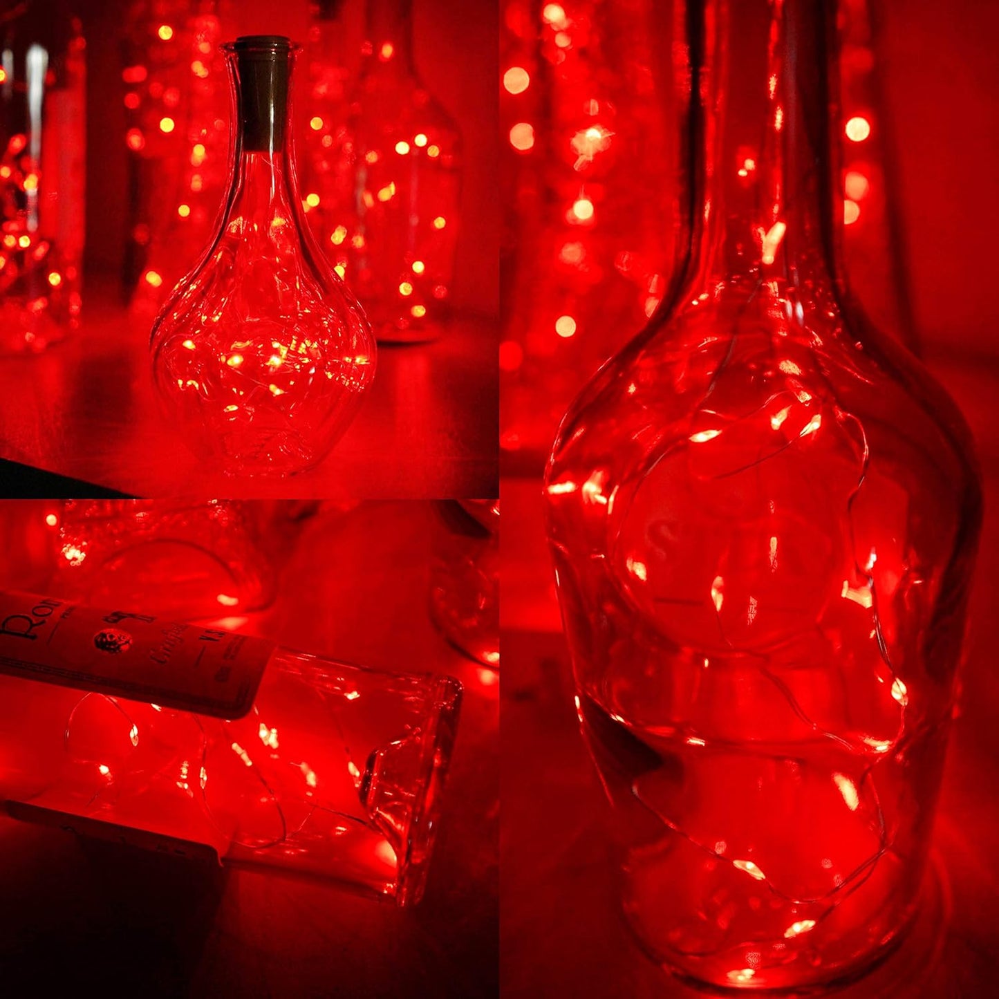 Wine Bottle Lights with Cork, Battery Operated 20 LED Cork Shape Silver Wire Colorful Fairy Mini String Lights(No Bottles) for DIY, Party, Decor, Christmas, Halloween,Wedding (3, Red)
