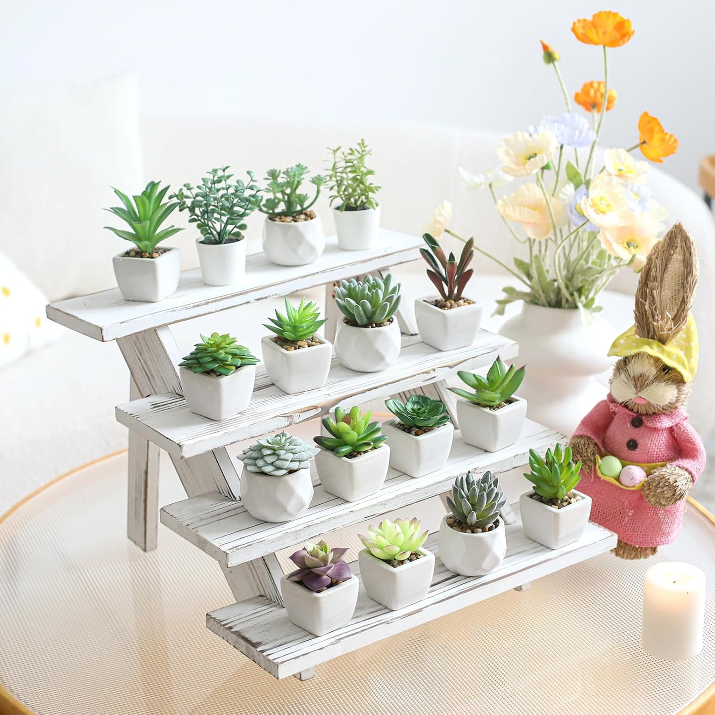 SwallowLiving Wooden Rustic Cupcake Stand for 24 Cupcakes, Stepped Wood Display Stand for Weddings, Tiered Party Table Display Riser for Food , Dessert, Cookie, Decor, Craft Show, White