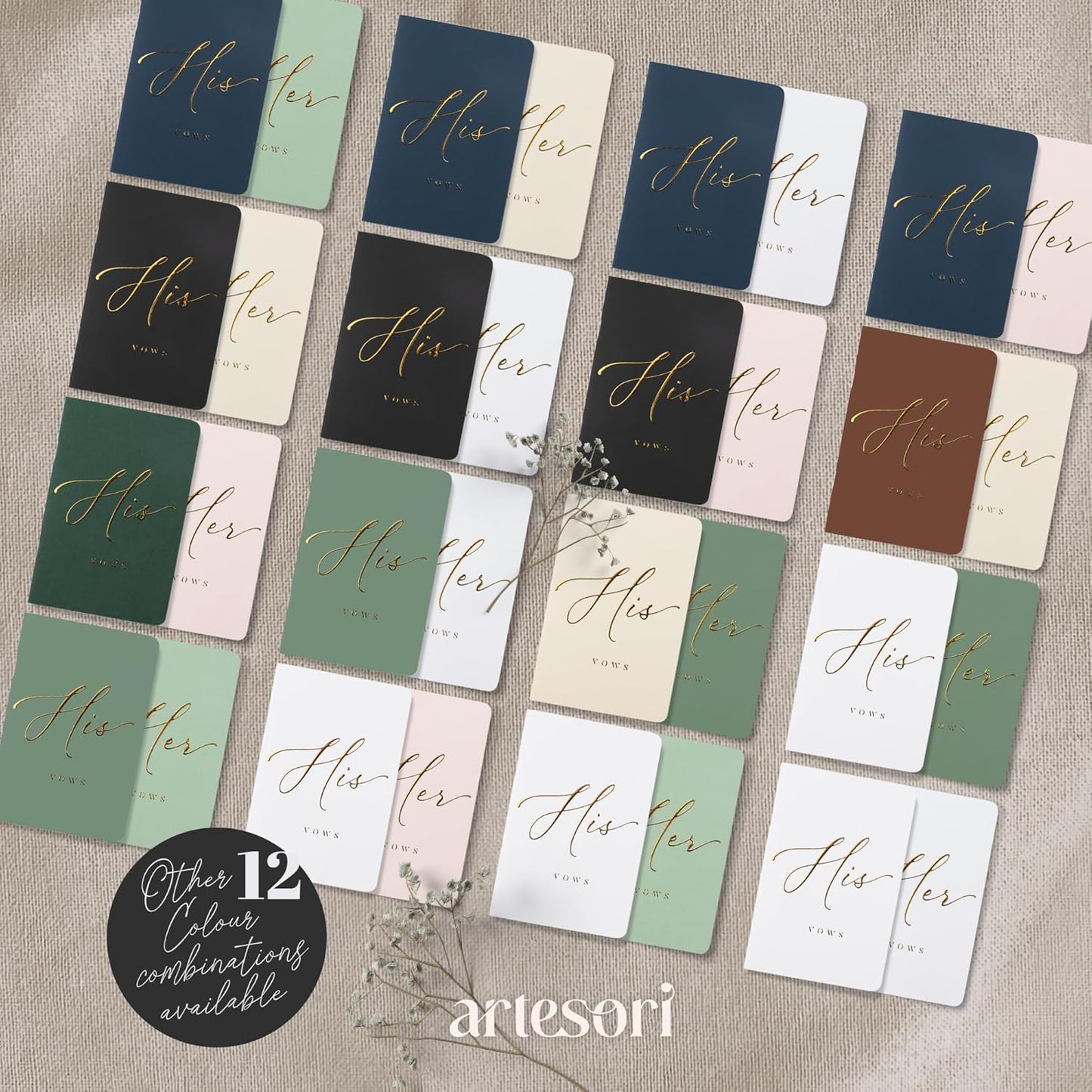 ARTESORI Premium Wedding Vow Book for Her & Him, Soft Touch, Gold Foil, 28 Lined Pages, Wedding Vow Books His and Hers, Wedding Essentials, Wedding Registry Ideas, His and Hers Gifts [Ivory & Navy]