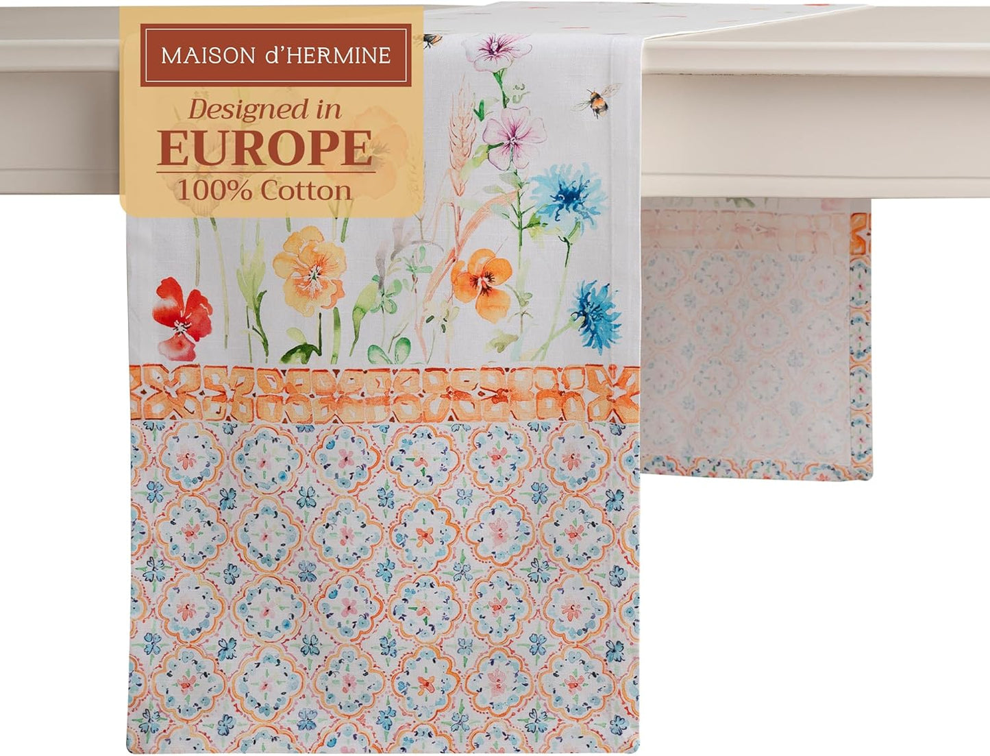 Maison d' Hermine Table Runner 100% Cotton Single Layer Table Runners 72 inches Long Decorative for Home Kitchen Dining Party Wedding Bridal Shower Spring Summer (Summer Whisper , 14.50" x 72")