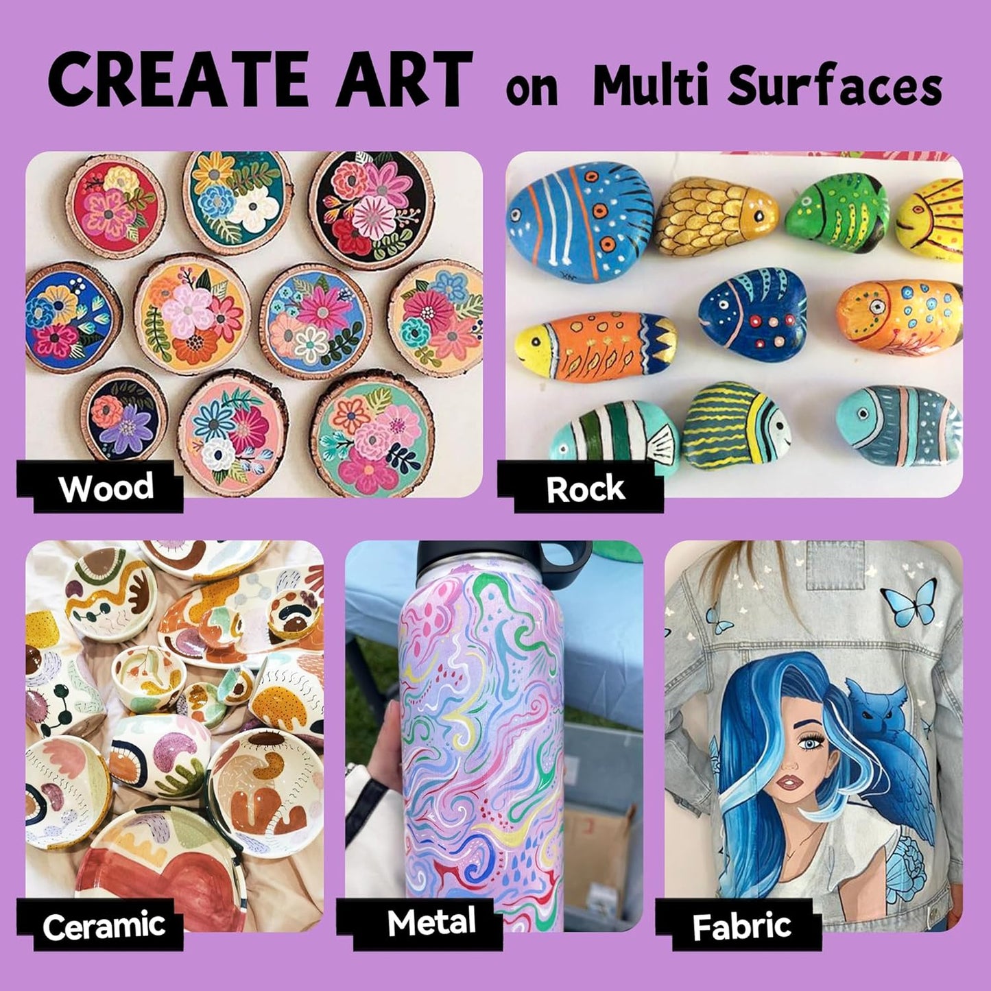 12 Metallic Colors Jumbo Markers, 15mm Jumbo Felt Tip, Acrylic Paint Markers for Rock Painting, Poster, Stone, Ceramic, Glass, Wood, Canvas