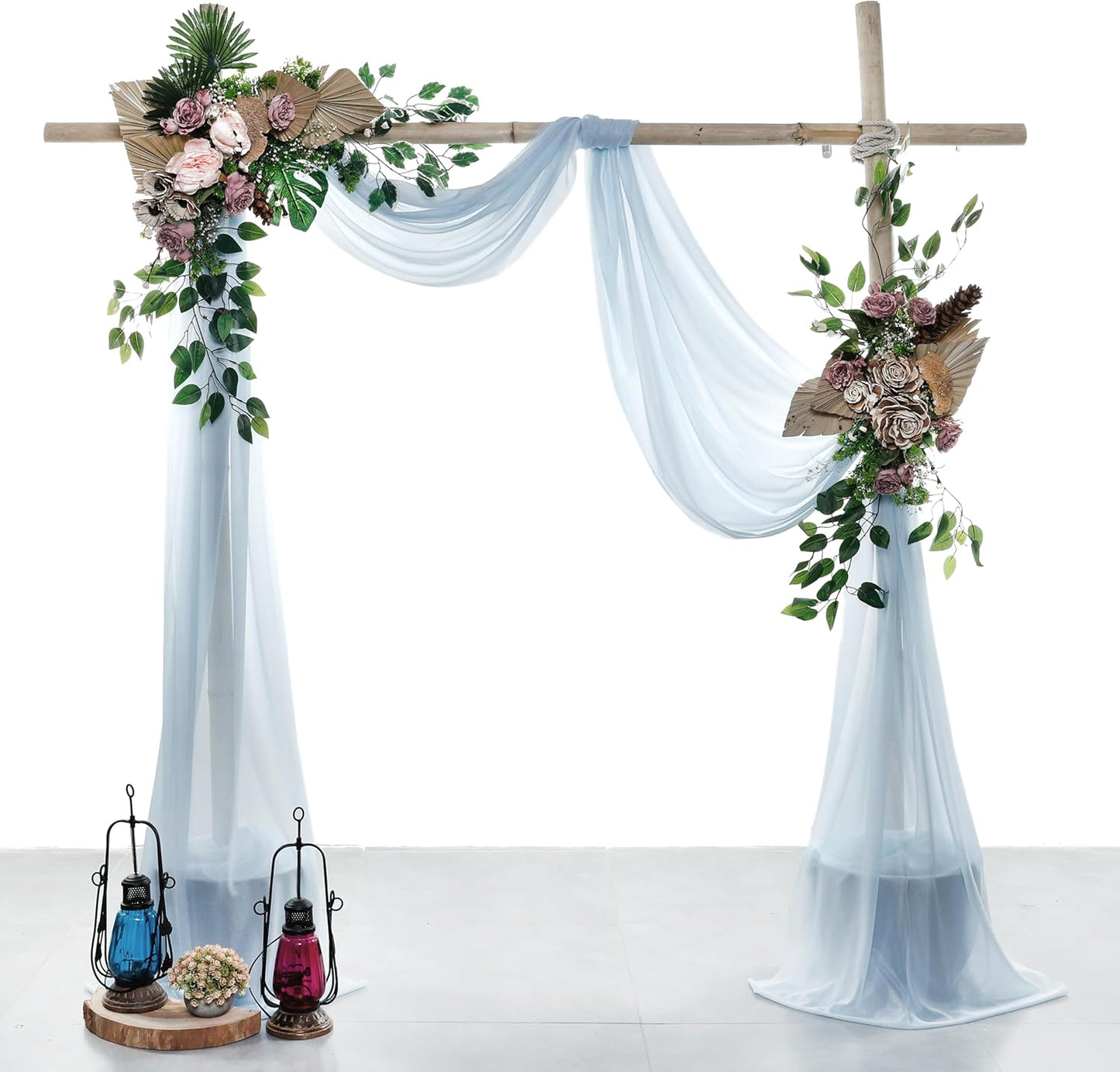 VDS Pack of 2 Panel (30 Inch X 20 Feet) Wedding Arch Draping Fabric Sheer Chiffon Fabric Drapery for Wedding Ceremony Reception Swag Backdrop Canopy Chuppah ARBO Altars Decoration (Baby Blue)