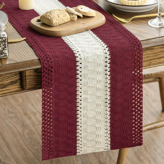 Artoid Mode Red Farmhouse Rustic Table Runner, Seasonal Hollow Kitchen Dining Table Decoration for Home Party Decor 12x36 Inch