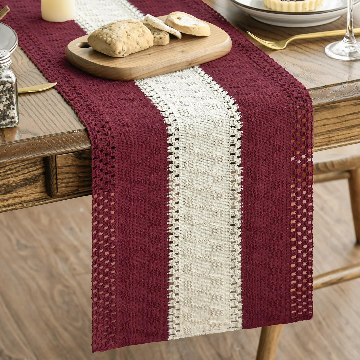 Artoid Mode Red Farmhouse Rustic Table Runner, Seasonal Hollow Kitchen Dining Table Decoration for Home Party Decor 12x72 Inch