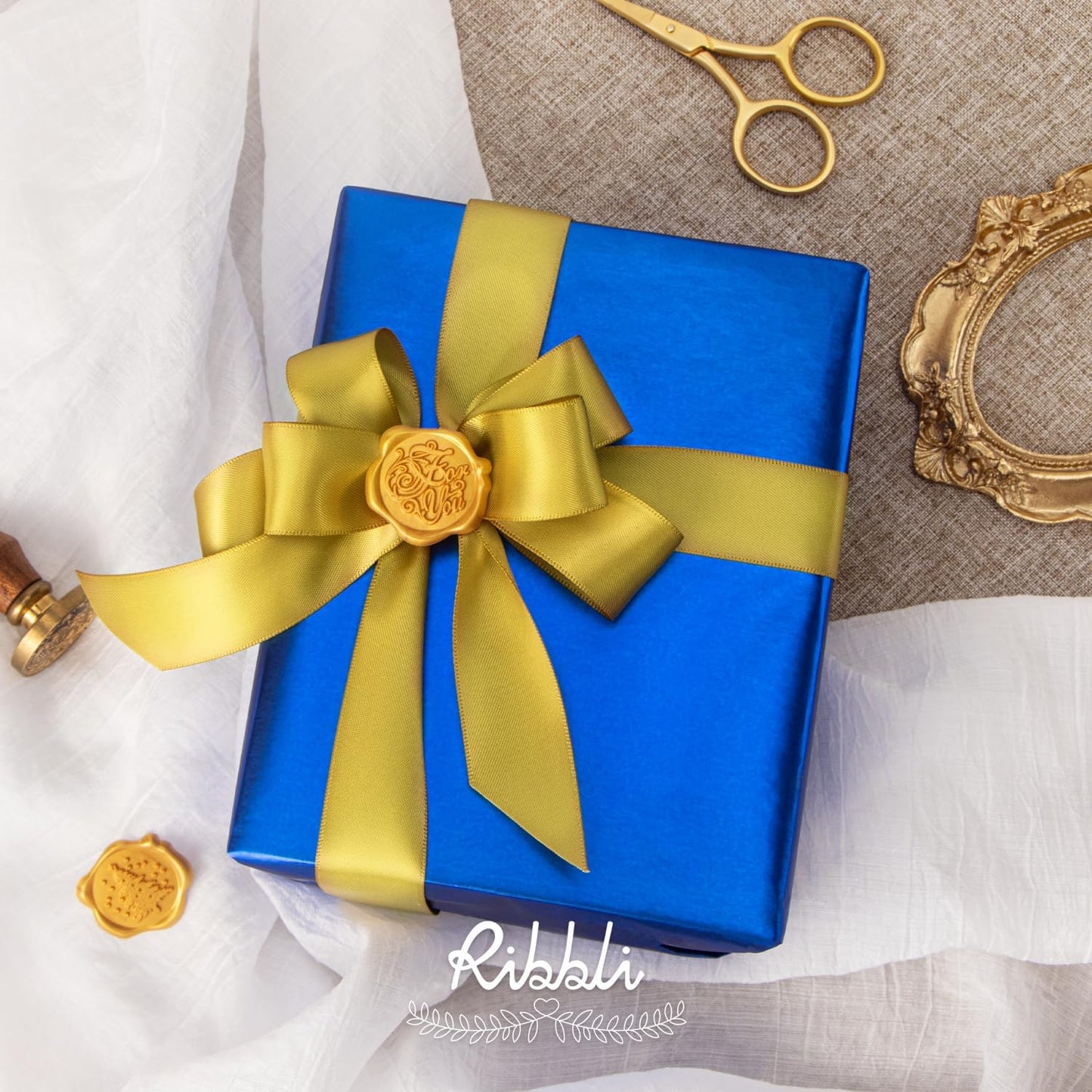 Ribbli Gold Double Faced Satin Ribbon,1” x Continuous 25 Yards,Use for Bows Bouquet,Gift Wrapping,Wedding Decoration