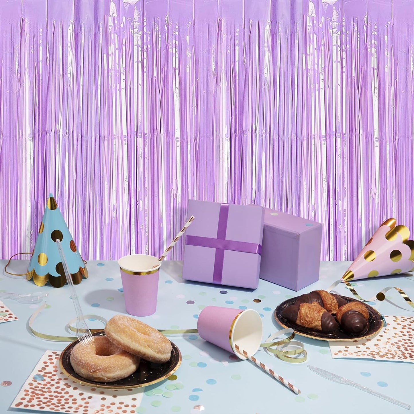 10 Pack Purple Foil Curtain Backdrop 3.2ft x 8.2ft Macaron Tinsel Foil Fringe Curtains Streamer Photo Booth Backdrop for Birthday Party Baby Shower Engagement Wedding Holiday Decor (Macaron Purple)