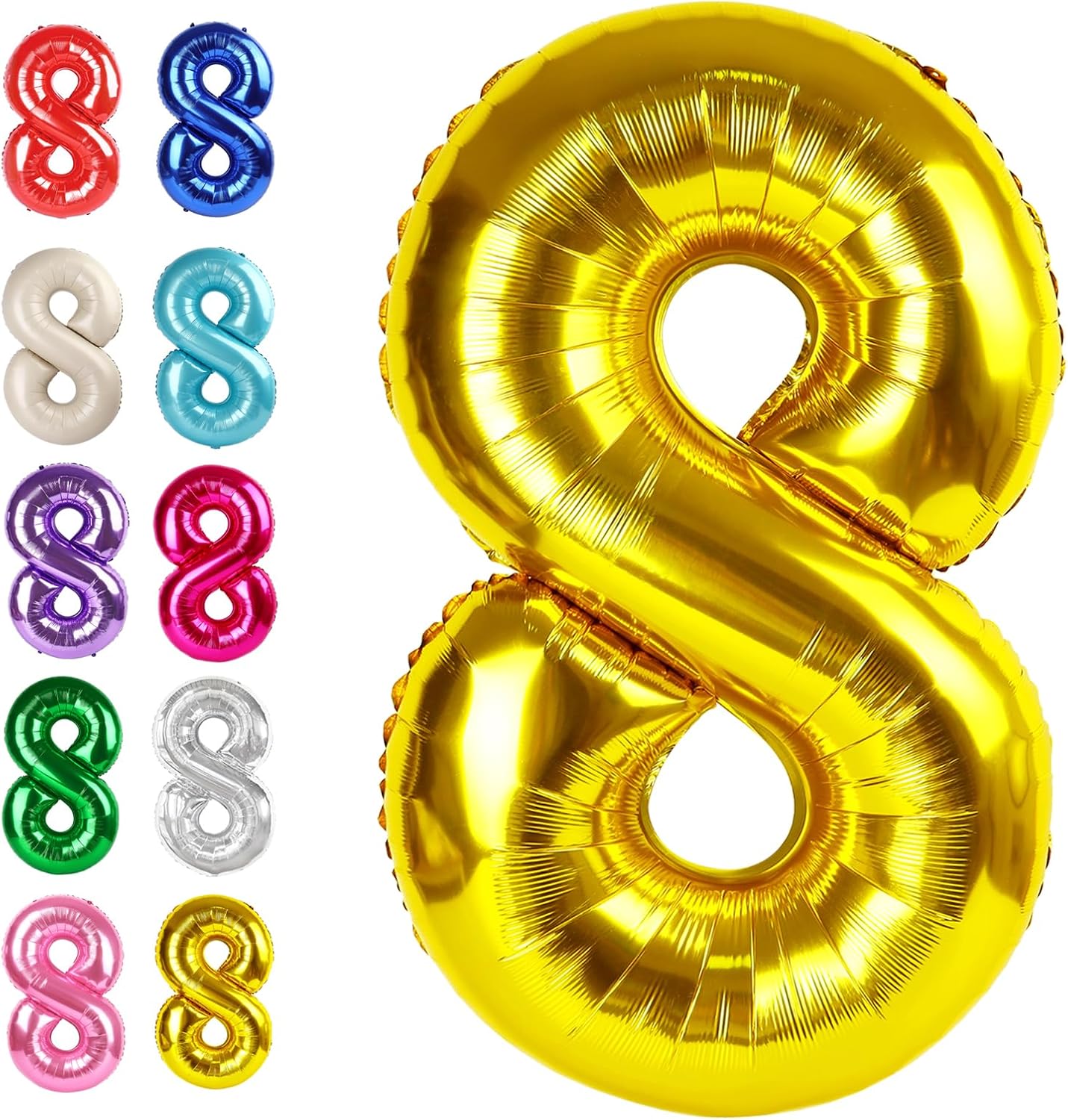 Helium Foil Gold Number 8 Balloon 40 Inch, Mylar Eight Numbers 8 18 28 38 48 58 80 88 Birthday Balloons, Gold Women Men Anniversary Graduations Party Supplies