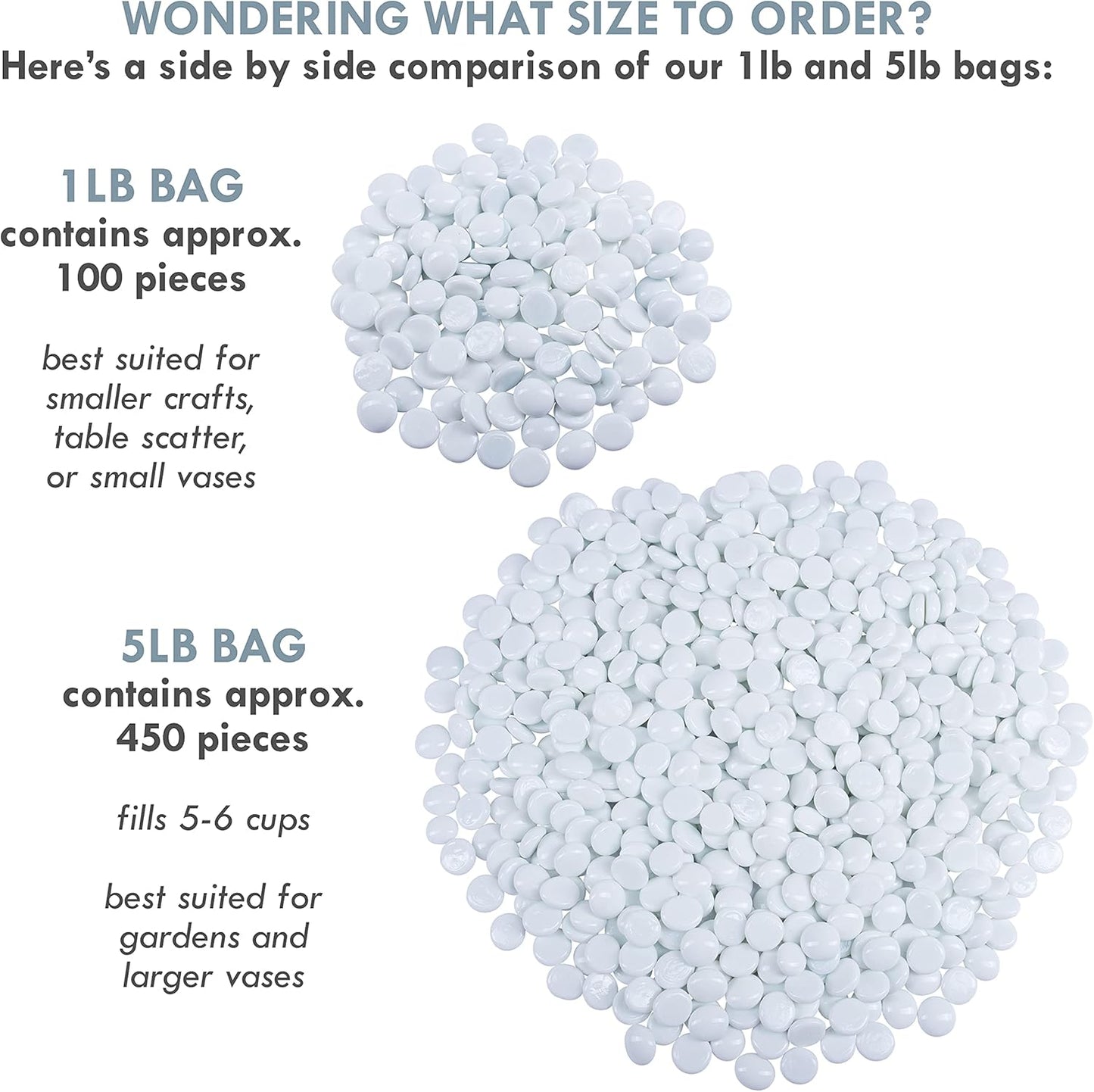 Galashield Flat Glass Marbles for Vases White Glass Gems Beads Pebbles Vase Filler (5 LBS, Approx. 540 PCS)