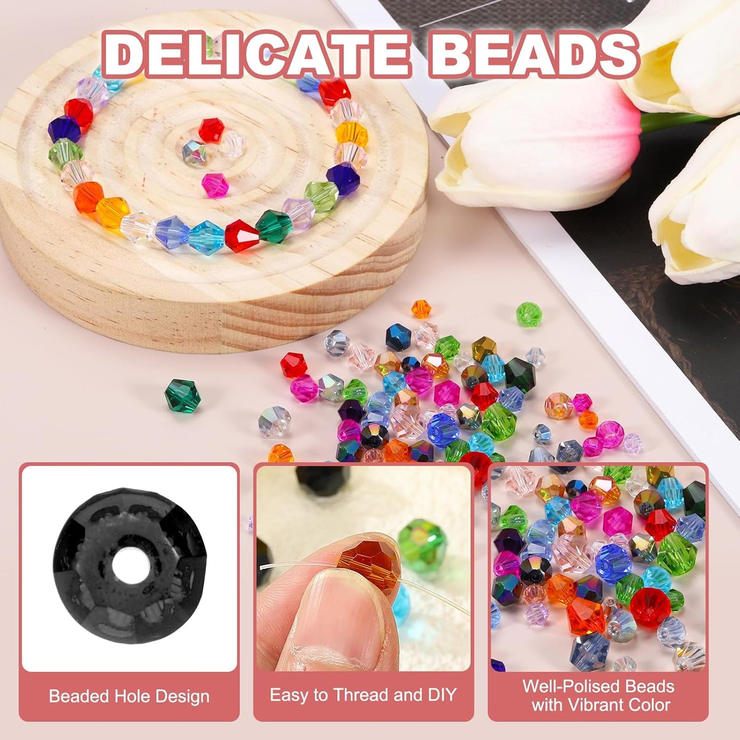 PATIKIL 1000pcs 3mm Bicone Glass Crystal Beads, Faceted Glass Spacer Beads with Box for Jewelry Making Bracelet Necklace Earrings DIY Suncatcher Craft, Black