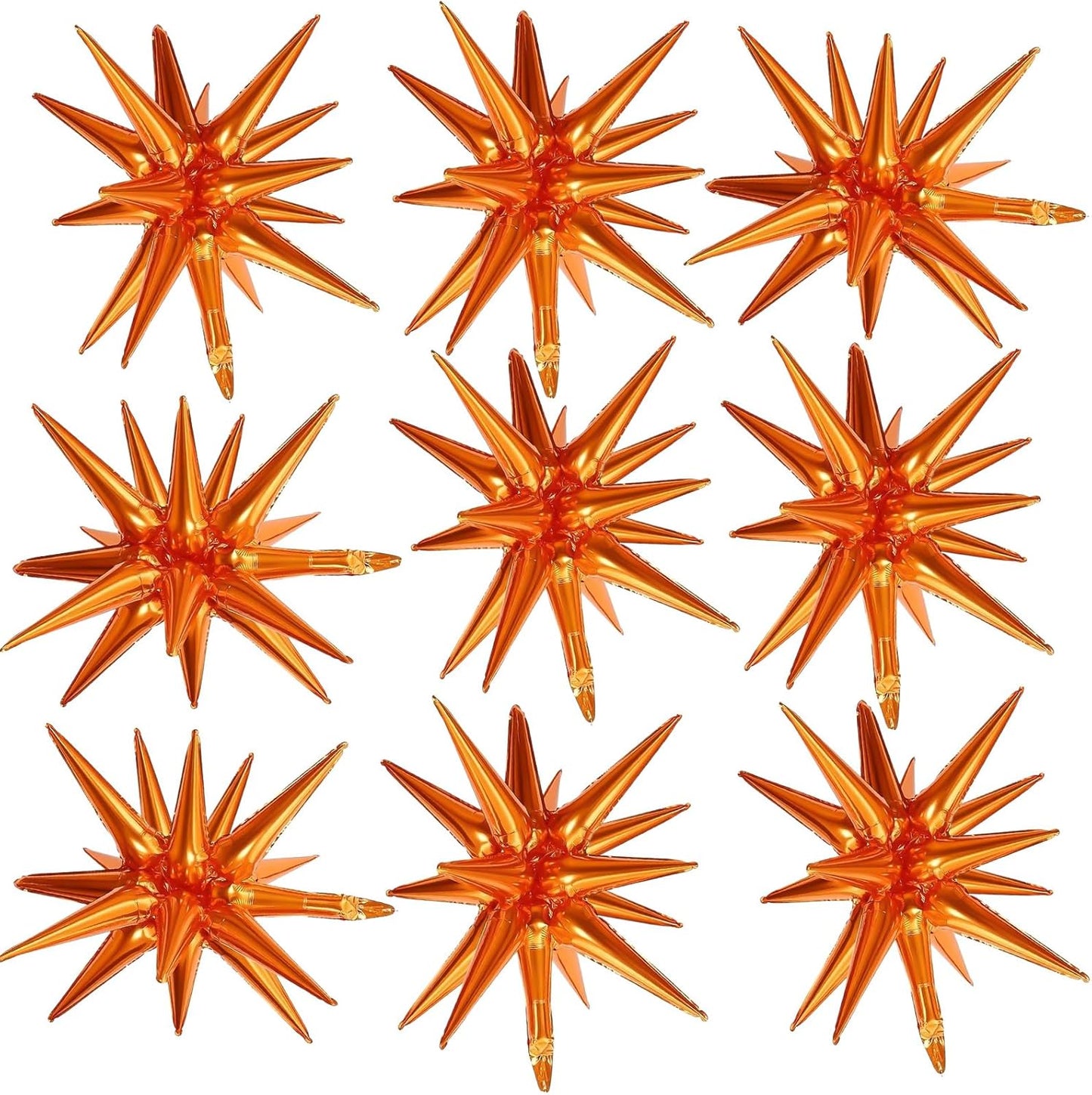 Orange Star Balloons,9Pcs 22Inch Orange Explosion Spike Cone Helium Polyester Film Star Foil Balloons for Birthday Halloween Graduation Anniversary Baby Shower Party Decorations