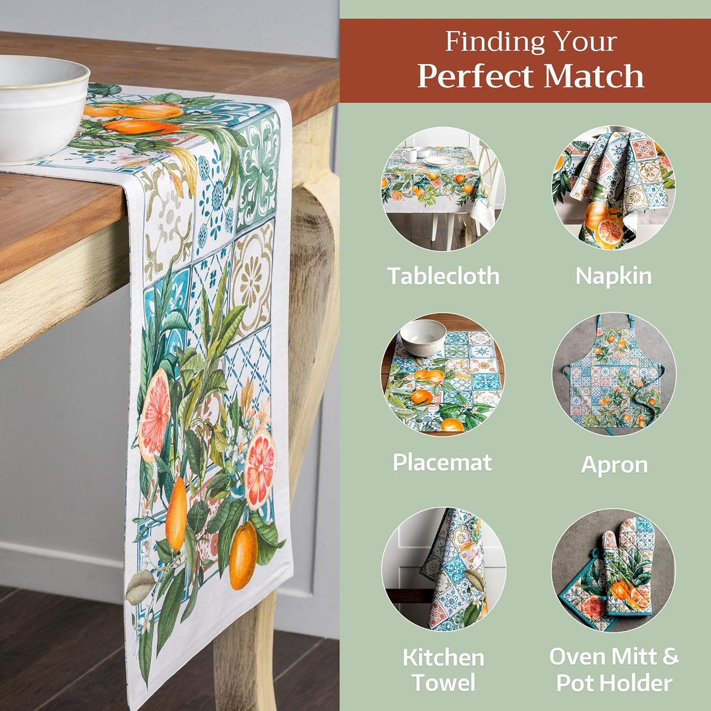 Maison d' Hermine Table Runner 100% Cotton Double Layer Table Runners 72 inches Long Decorative for Home Kitchen Dining Party Baby Shower Wedding Bridal Shower Spring Summer (Agrume, 14.50" x 72")