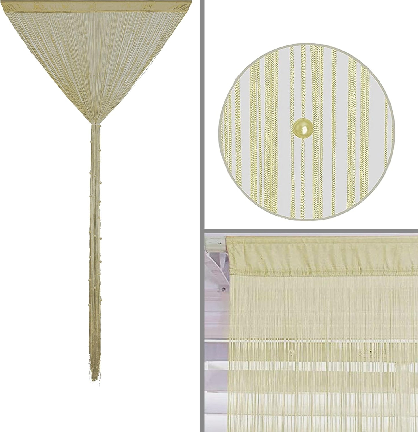 Beaded Doorway Curtain Door Beads Dense String Curtains Fringe Hippie Perfect for Wall Hanging Decor Room Divider Privacy Doors Window Closet Doorways Decorations (100x280cm,Champagne)