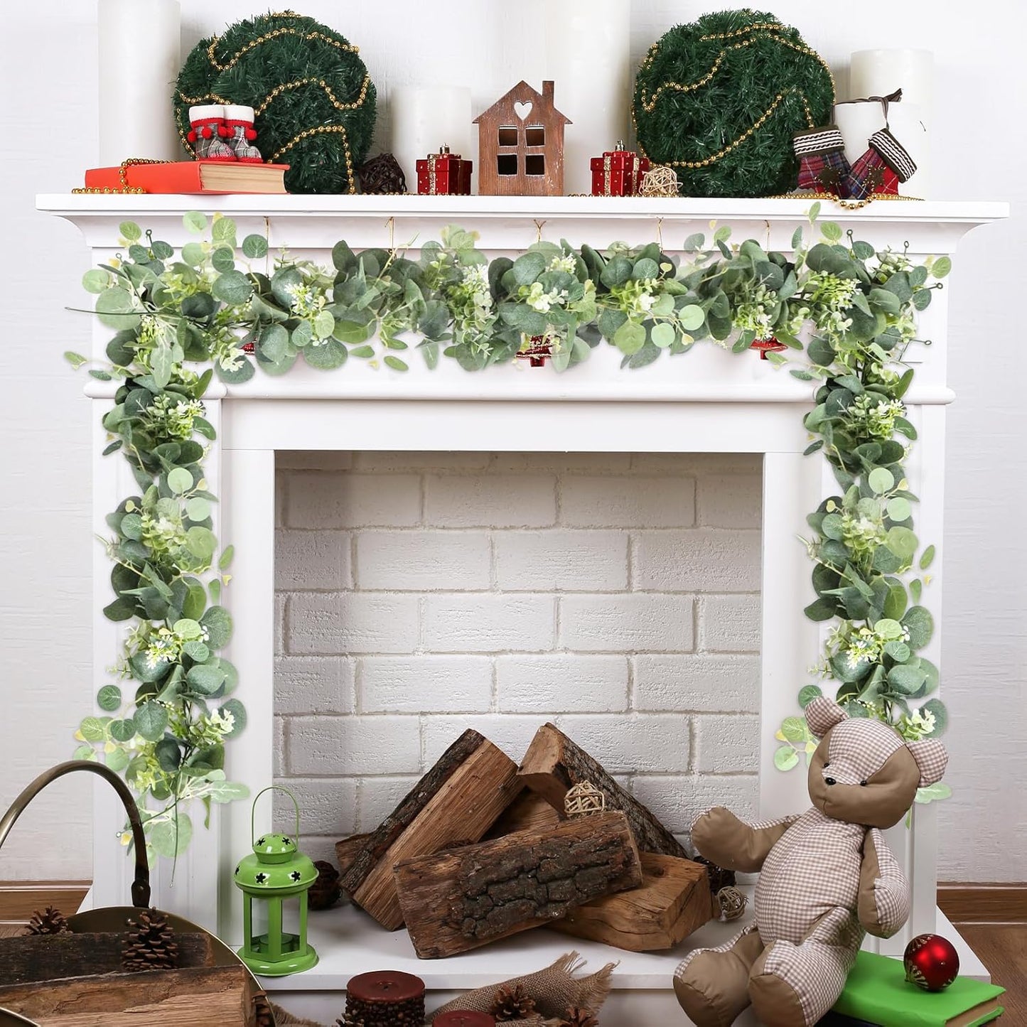 Uguisu 5.9ft Artificial Greenery Garland, Eucalyptus Garland, Fake Greenery Hanging Vine Decorations for Wedding Arch, Table, Party, Backdrop, Mantel, Indoor and Outdoor Home Decor. (1pcs/Green)