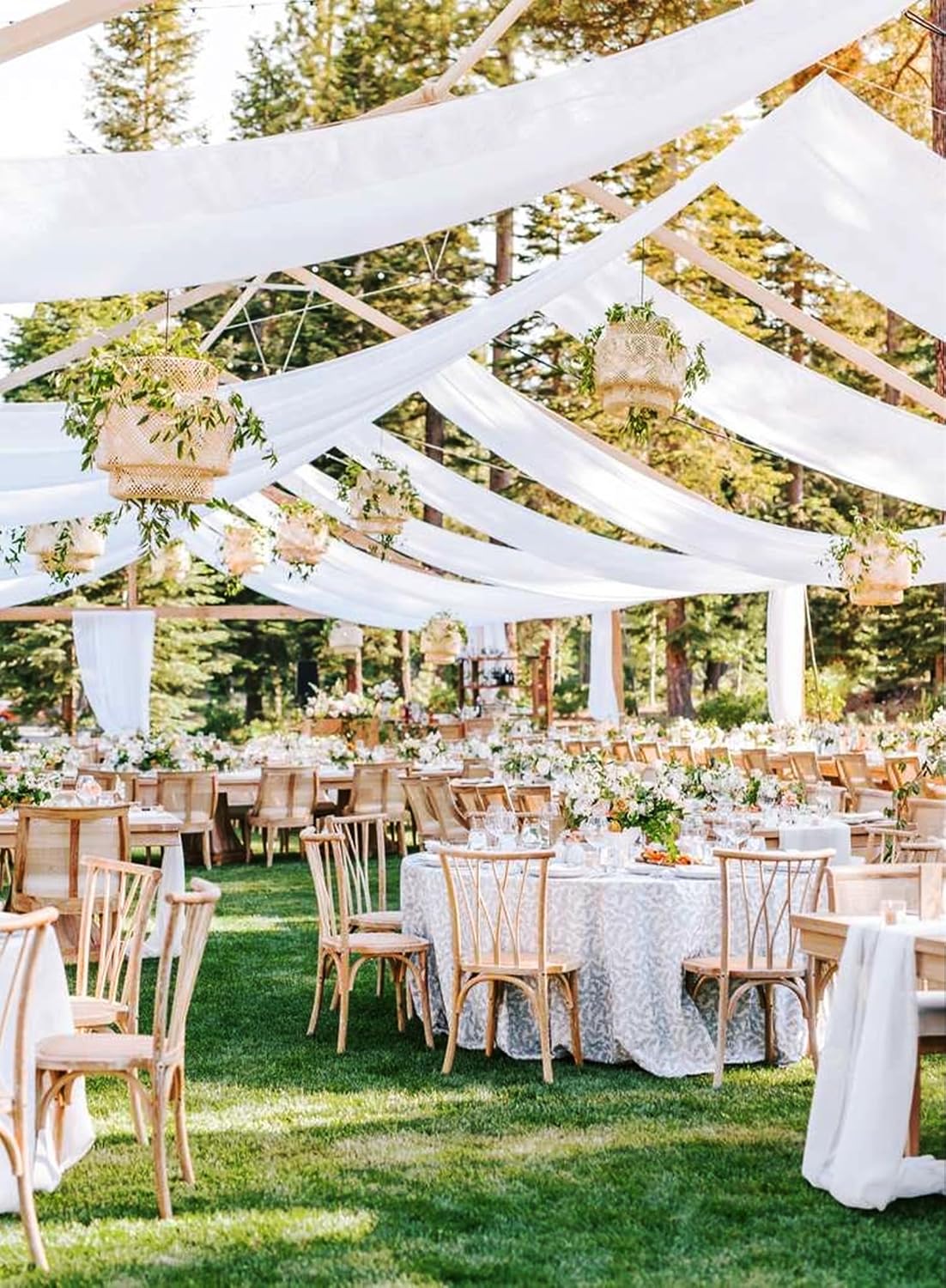 8 Panels White Wedding Ceiling Drapes 5ftx30ft Ceiling Drapes Chiffon Fabric Arch Draping Sheer Curtains Soft Drapery Draping Wedding Ceiling Decorations for Party Ceremony Stage Swag