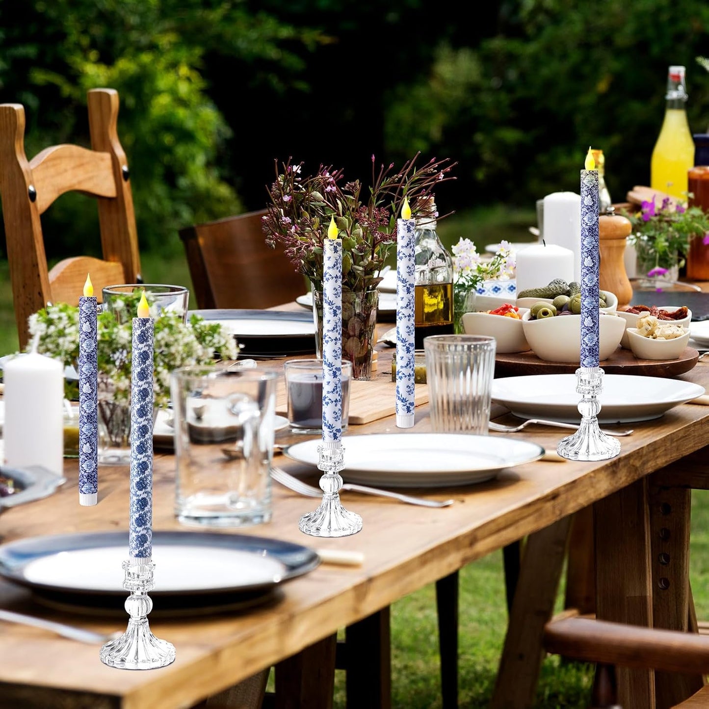 Baquler 6 Pcs Christmas Chinoiserie Flameless Candles 10.6 Inch Blue and White Battery Operated Led Candlesticks Chinoiserie Decor for Christmas Centerpiece Xmas Party Decor Holiday Gifts