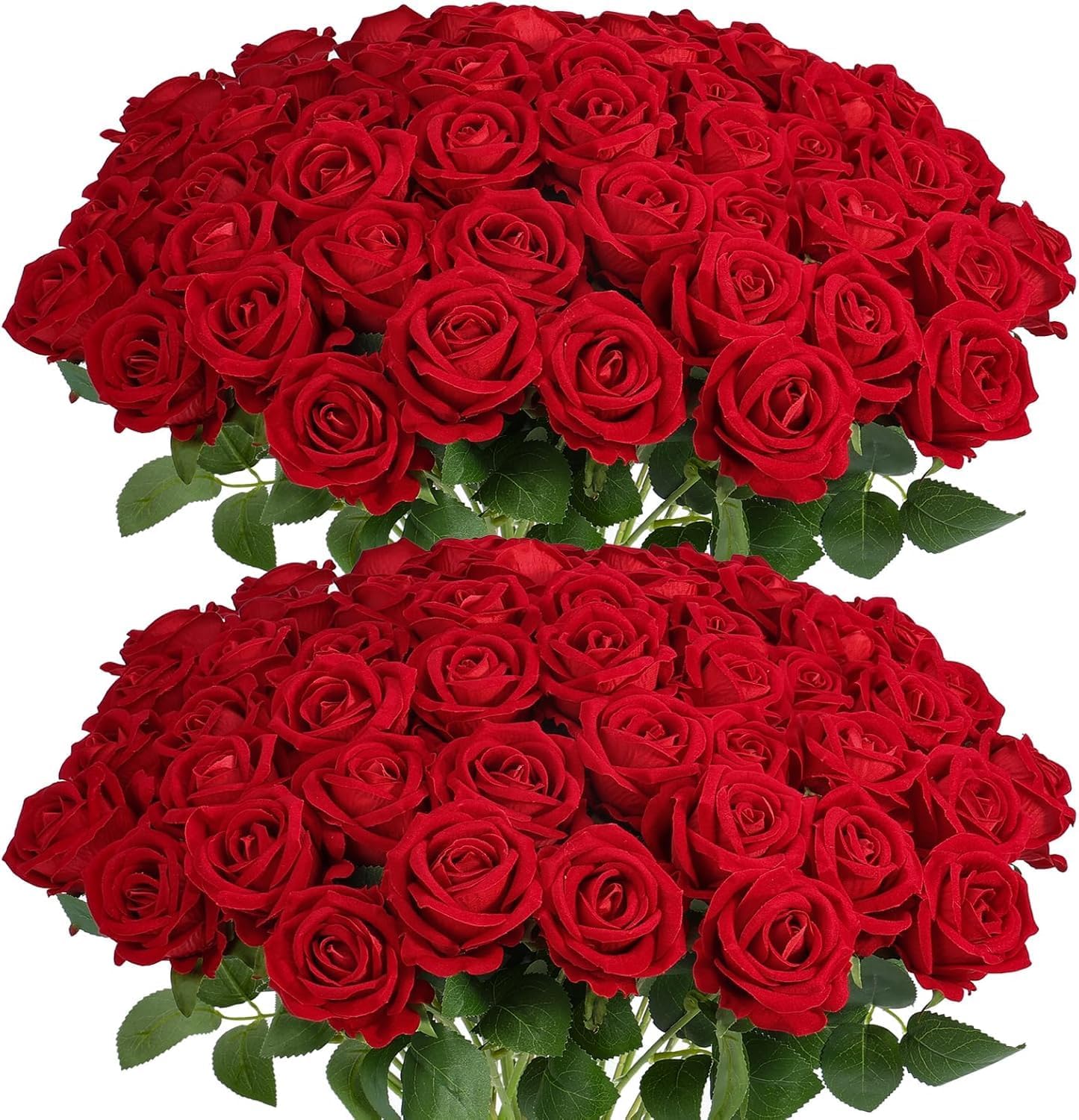Auihiay 54PCS Red Roses Artificial Flower, Fake Silk Roses, Artificial Roses Bulk for Wedding Decorations Table Centerpieces, Mother's Day Valentine's Day Home Decor