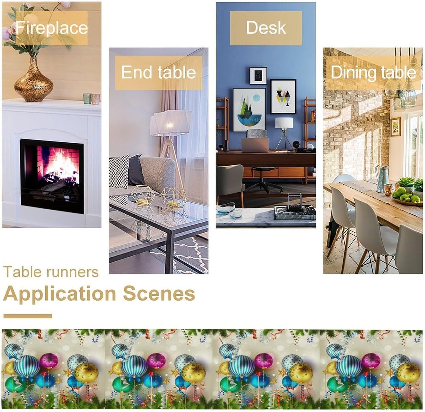 Christmas Table Runner,Colorful Balls Xmas Tree Snowflake Pattern Print Tablecloth Burlap for Hotel Indoors Outdoor Dining Room Kitchen Home Decor,W13X L90 in