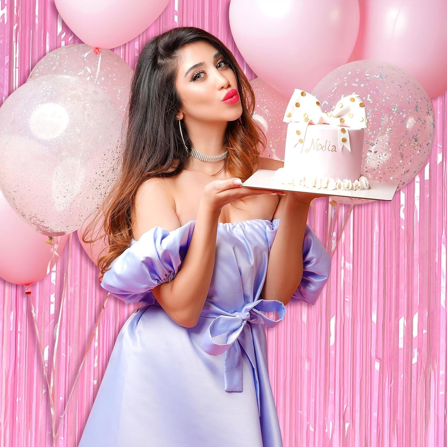 Pastel Pink Party Streamers Foil Fringe Backdrop Curtains Tinsel Streamers Birthday Party Decorations Fringe Backdrop for Birthday Valentines Gender Reveal Party Bridal Shower