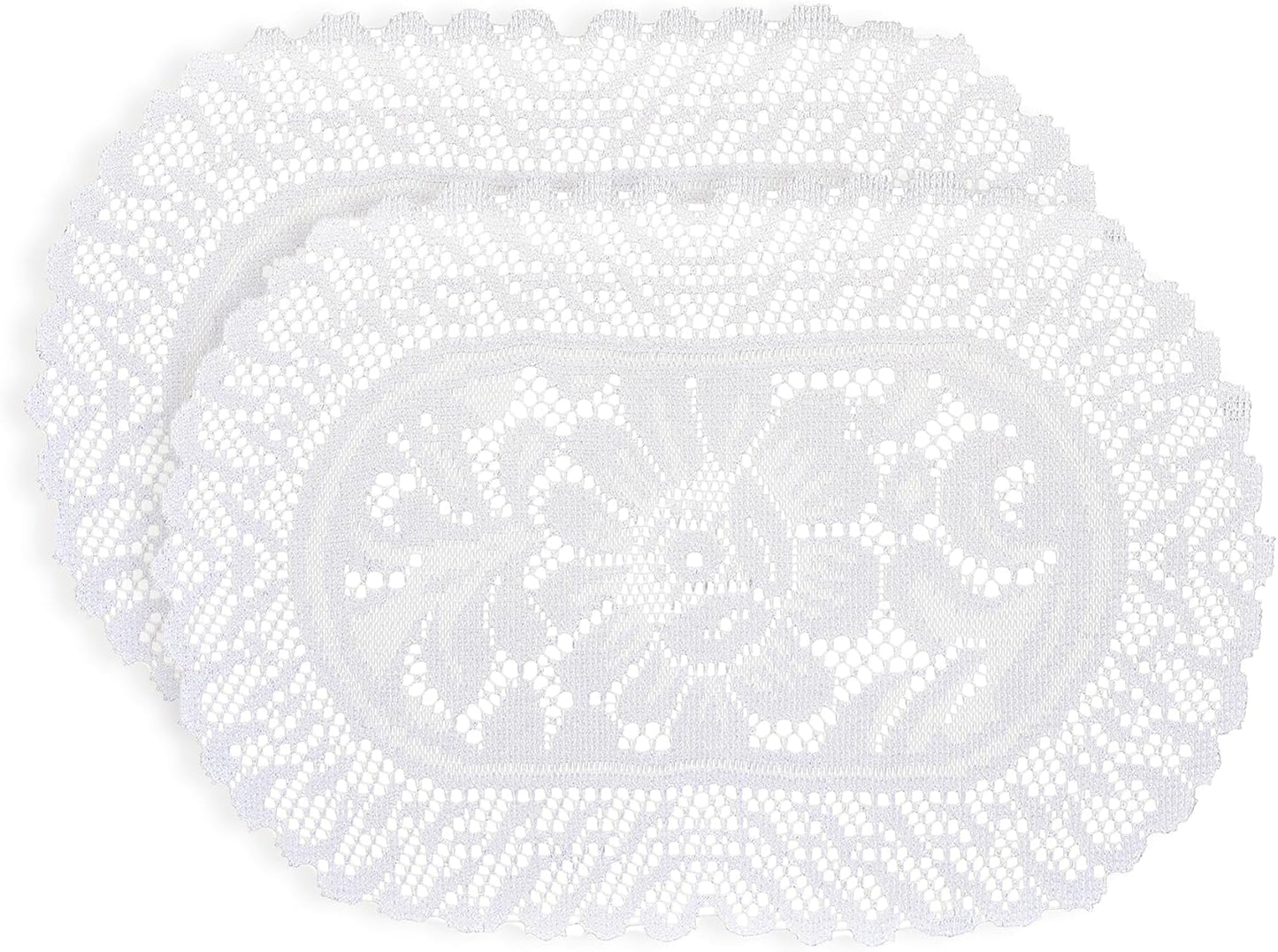 2PCS Oval Lace Placemats for Dining Table, White Lace Placemats Doilies, Embroidered Table Mats Farmhouse Cup Mat Vase Mat, 12x17 Inch