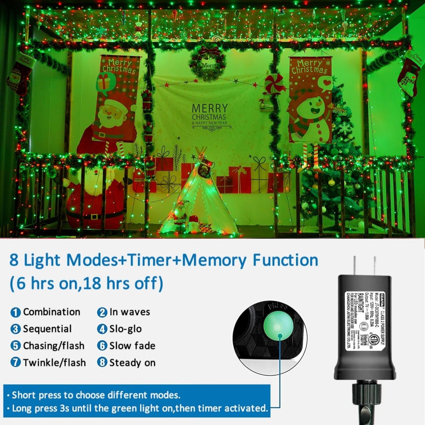 YEGUO 165ft 500 LED Christmas Lights Outdoor Waterproof, Red and Green String Lights Plug in, Green Wire Twinkle Tree Lights Indoor with Timer Memory 8 Modes