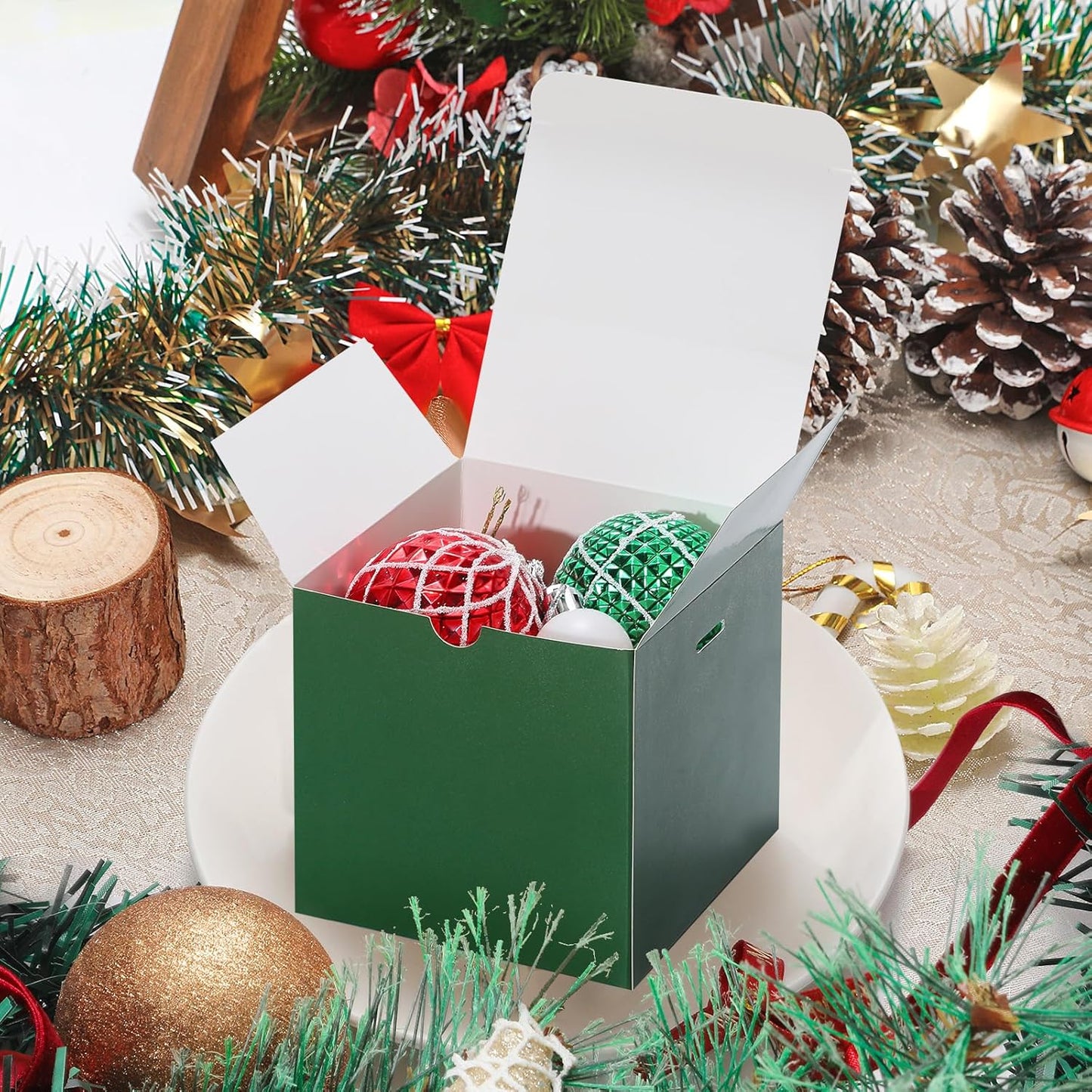 DOYIDE 60 Pcs Small Gift Boxes, 3x3x3 inches Kraft Paper Gift Box with Ribbons, Green Candy Boxes for Christmas Wedding Favors Baby Shower Bridal Shower Birthday Party