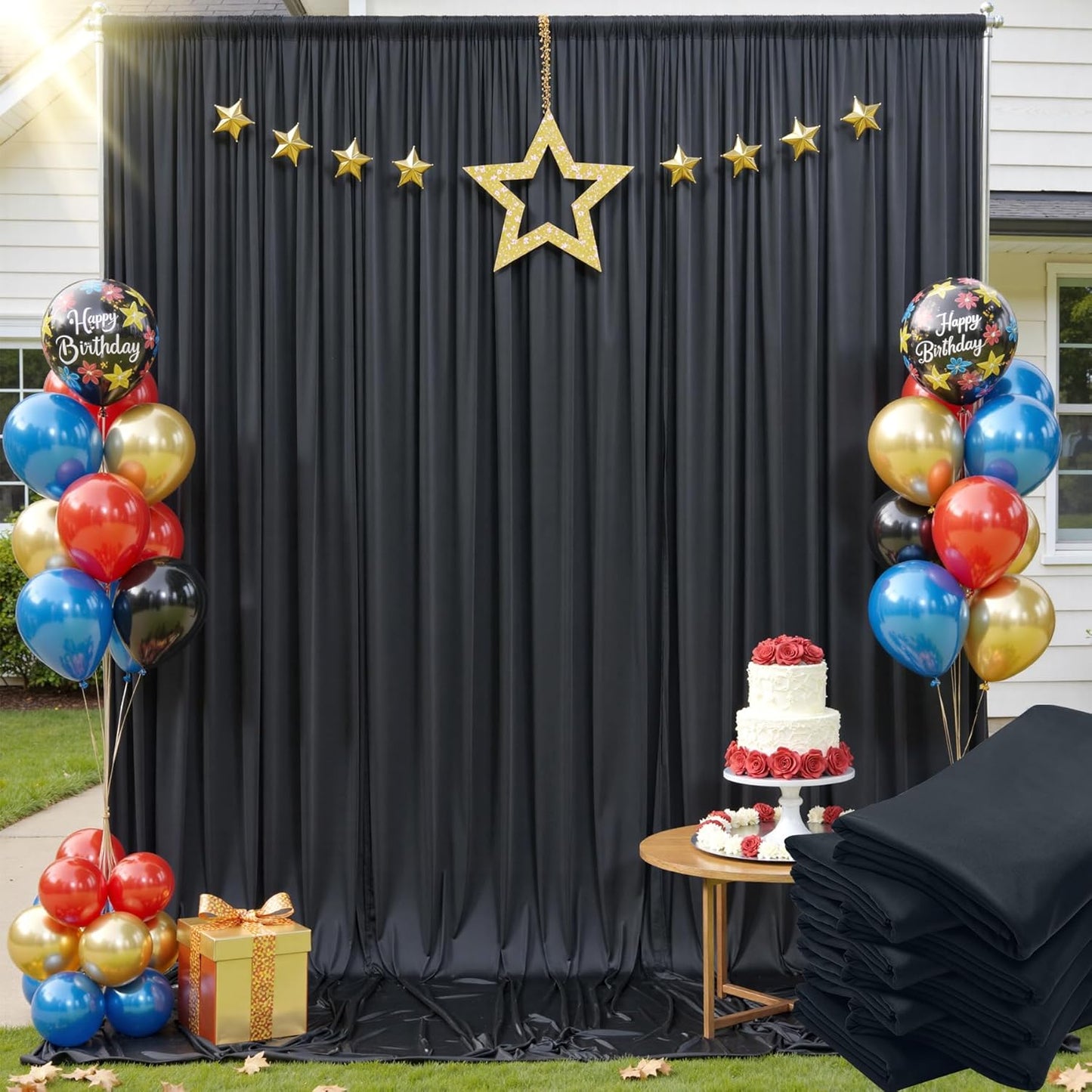 40x12ft Wrinkle Free Black Backdrop Curtain for Wedding Parties, 8 Panels 5×12 ft Long Soft Silky Polyester Fabric Backdrop Drapes Black Photo Back Drop Curtains for Party Photography Background Cloth