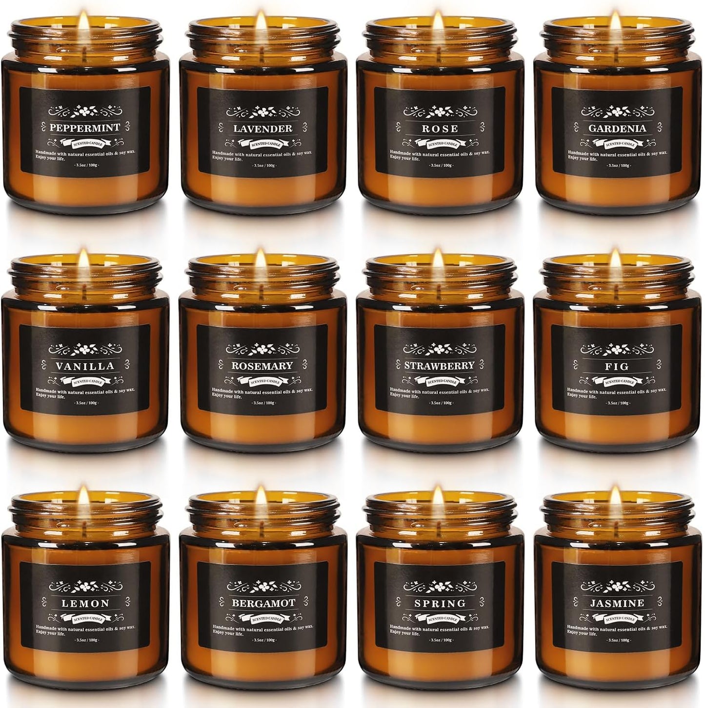 Scented Candle Set 12 Pack, Candle for Home Scented, Odor Eliminating, Stress Relief, Long Lasting Soy Wax Gift Set