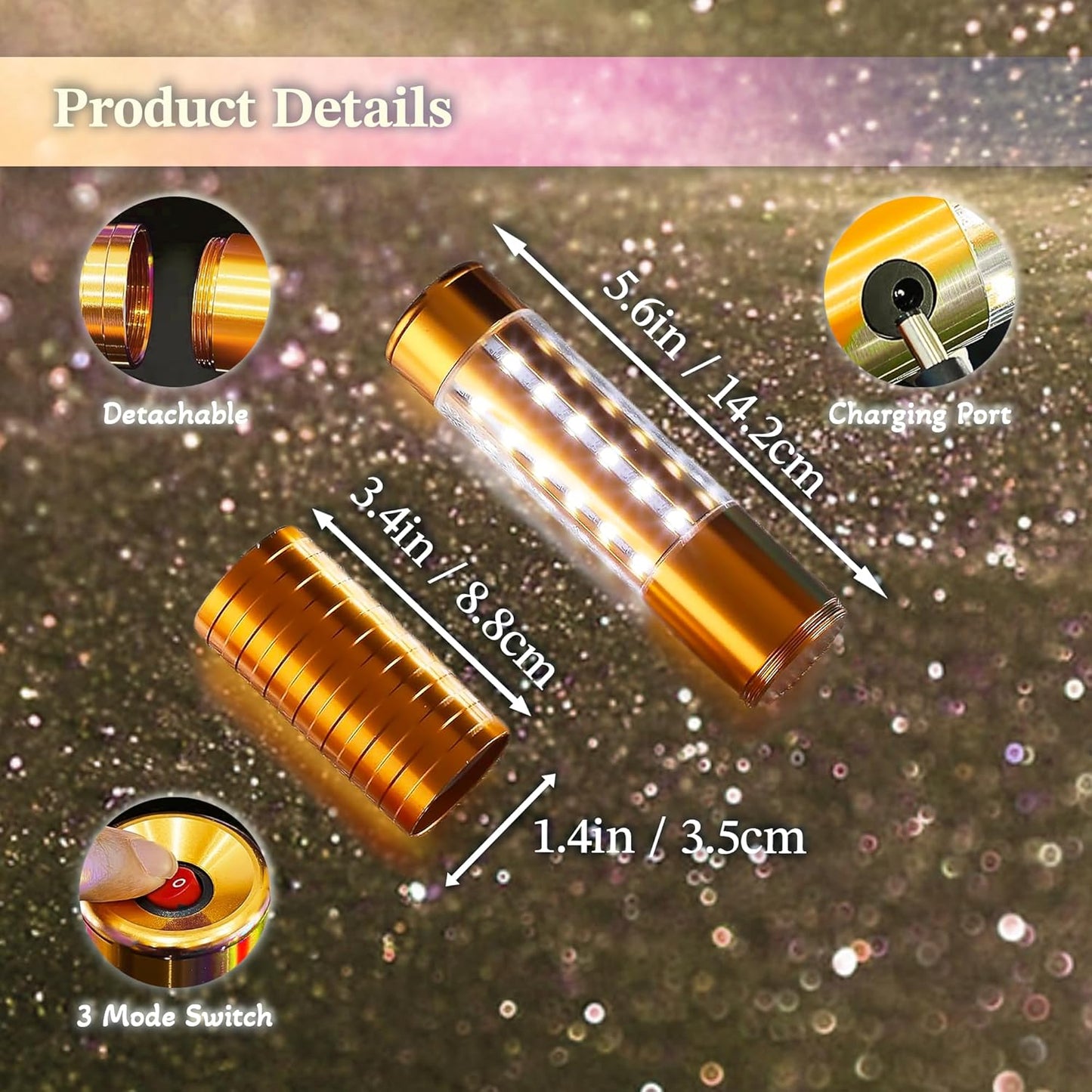 4 Packs Rechargeable LED Strobe Baton Lights Reusable Bottle Service Lights for Liquor Bottles Handheld Service Sparklers for Club Weddings Concert Outdoor Events (Gold-White Light, 4)