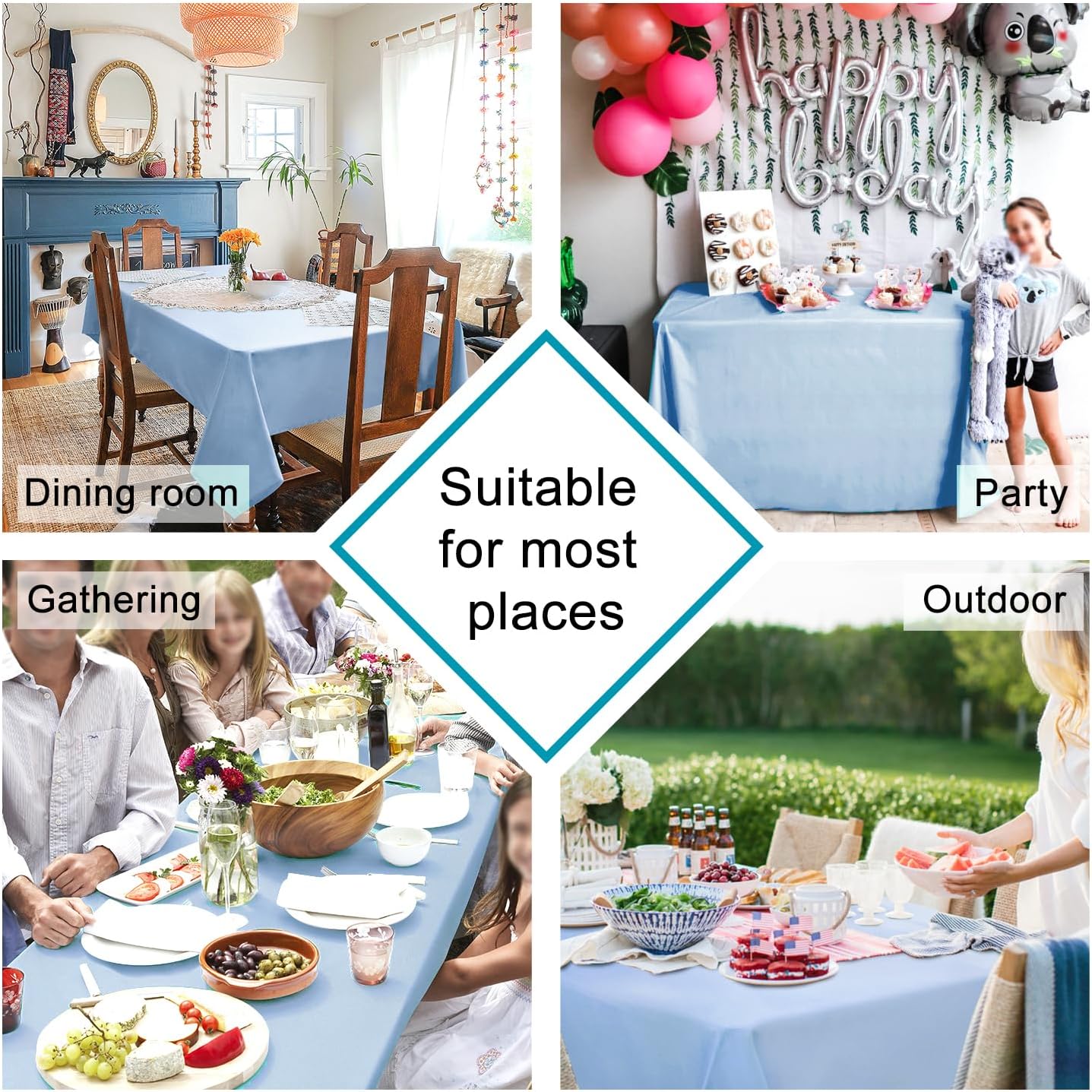 Hiasan Dusty Blue Tablecloth for Square Tables - Waterproof and Spillproof Washable Fabric Small Table Cloth for Dining Room Kitchen Party, 40 x 40 Inch
