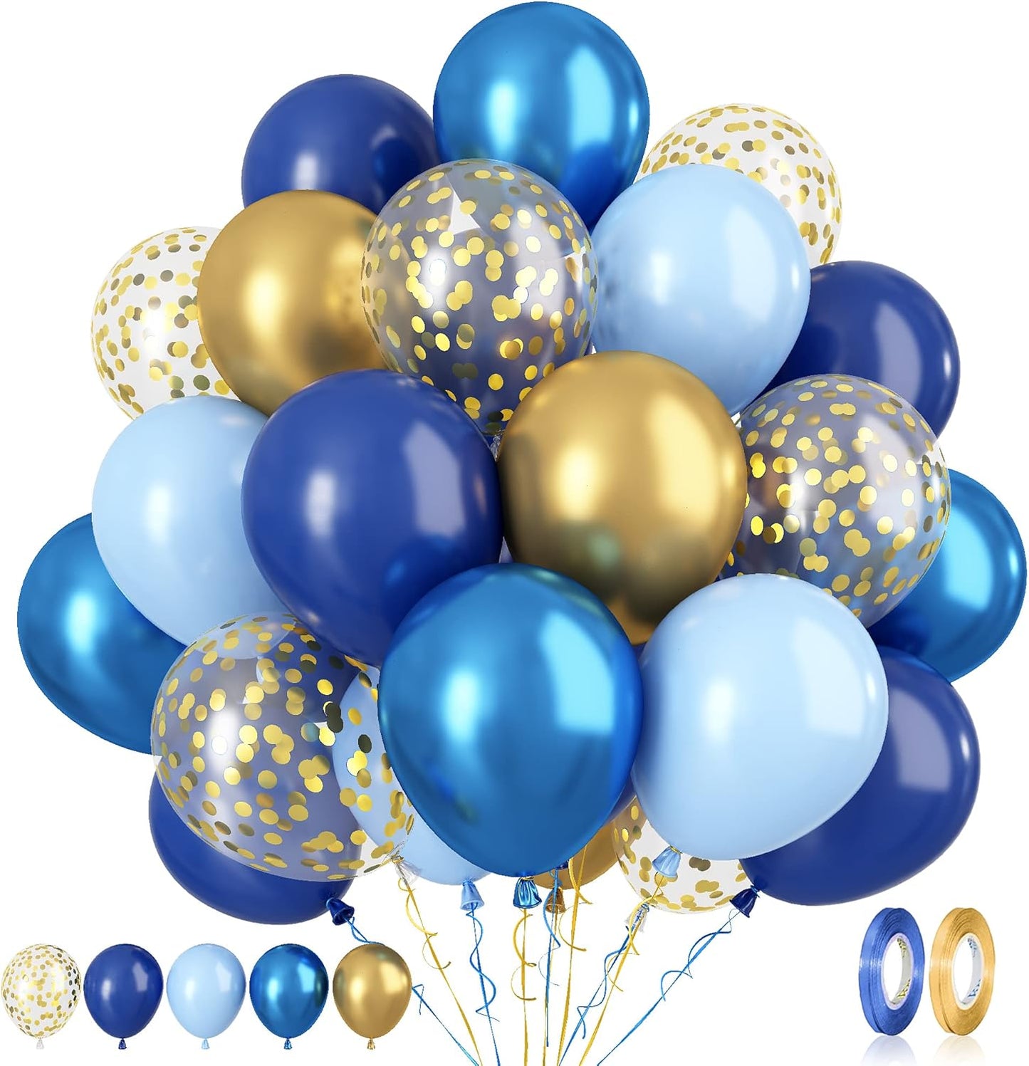 Paready Blue and Gold Latex Balloons, 60 Pcs 12 Inch Navy Blue Metallic Gold Confetti Balloons, Blue Party Balloons for Baby Shower Wedding Anniversary Birthday Theme Party Graduation Decoration