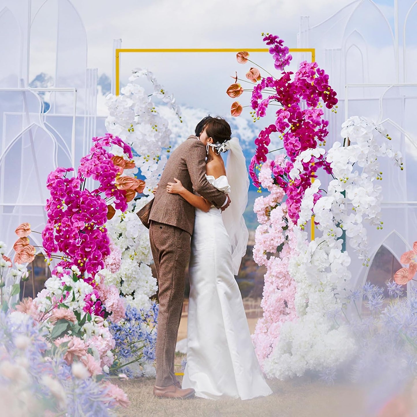 Asee'm 6.6FTx4FT Gold Wedding Arch Backdrop Stand Square Metal Rectangular Arch Frame for Ceremony Party Birthday Bridal Baby Shower Anniversary Arbor Balloon Decoration