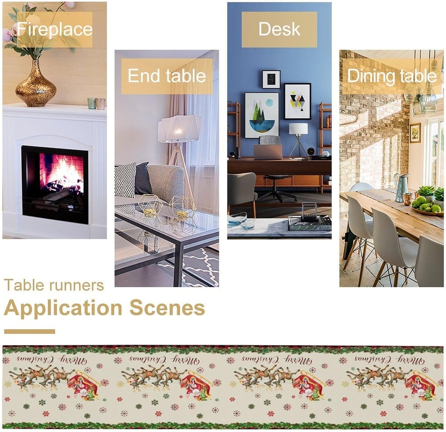 Christmas Table Runner,Xmas Deer Cute Santa Claus Red Plaid Pattern Printed Tablecloth Burlap for Hotel Indoors Outdoor Dining Room Kitchen Home Decor,W13X L108 in