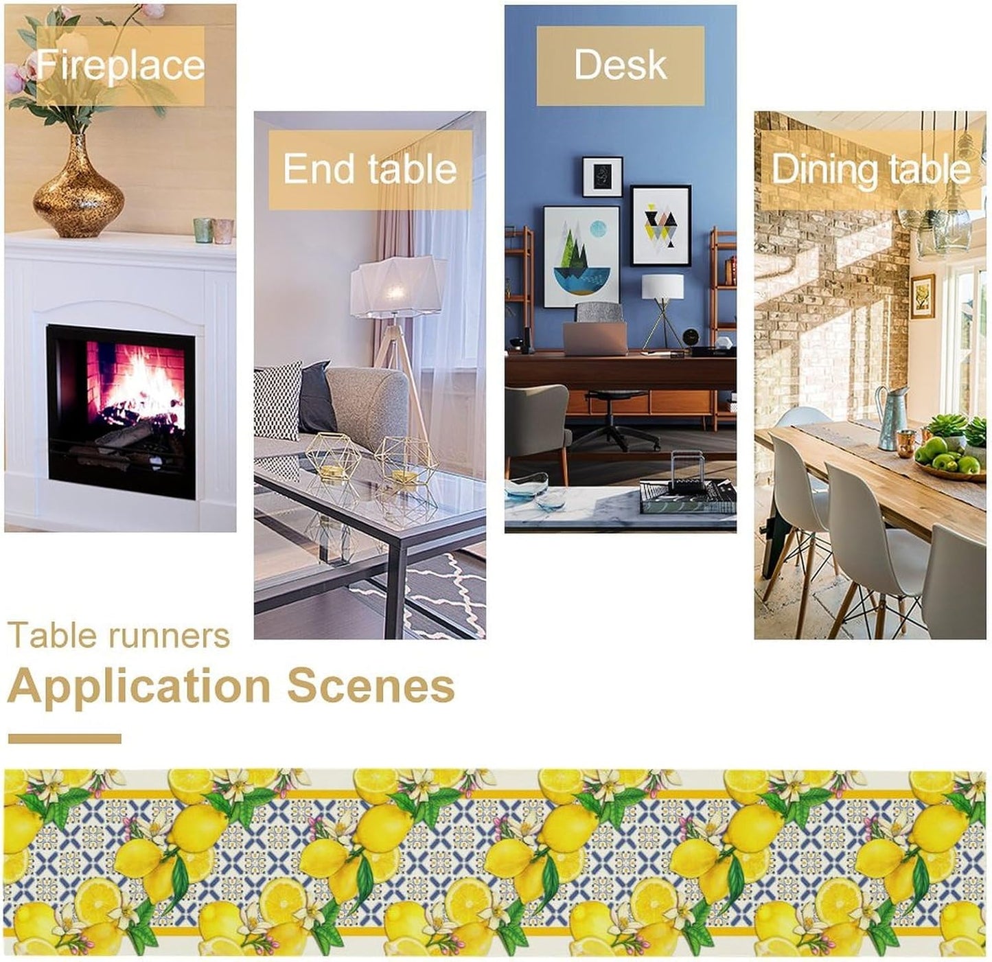 Lemon Table Runner,Spring Summer Seasonal Yellow Blue Table Runner for Kitchen Dining Table Home Party Decoration 13x36 Inch