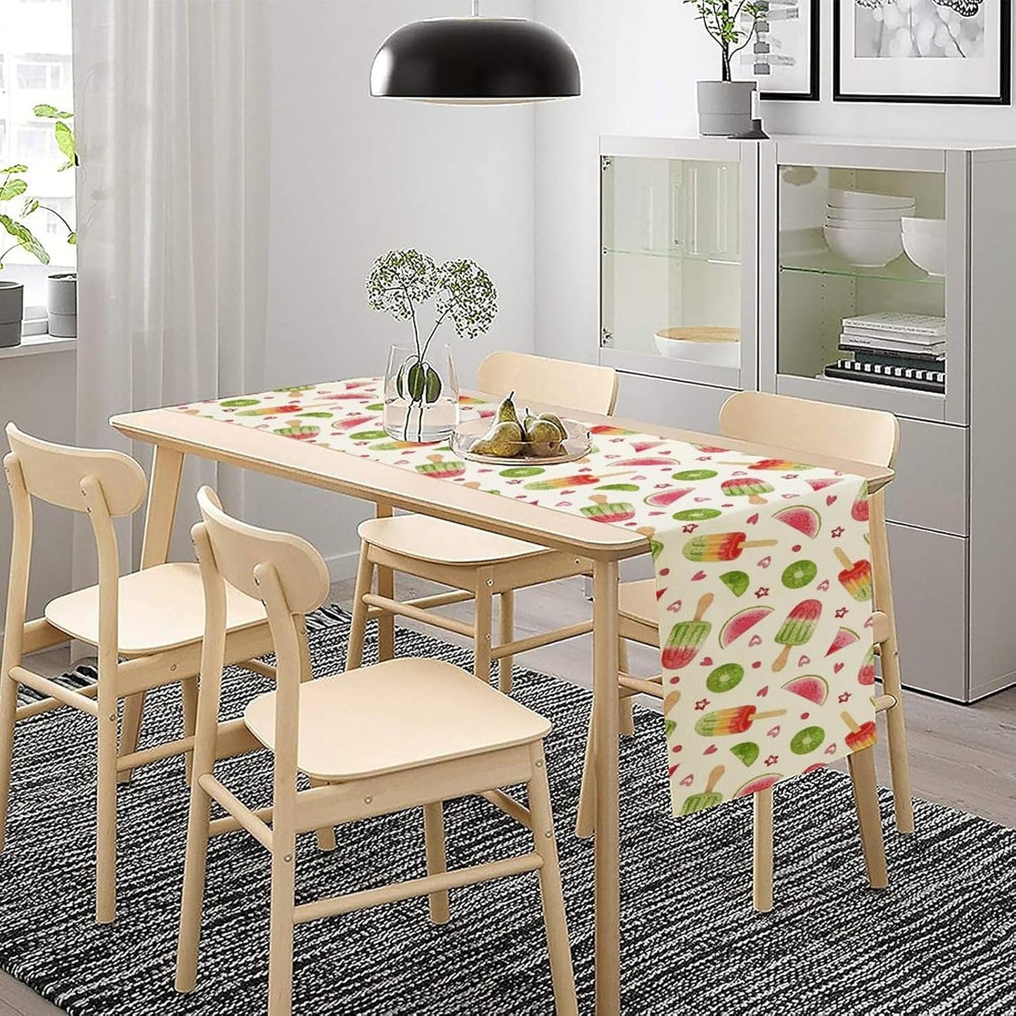 Summer Popsicles Table Runner, Colorful Watercolor Ice Cream Loves Heart Seasonal Dinner Runner for Party Holiday Home Kitchen Dining Table Decor 13"x36"