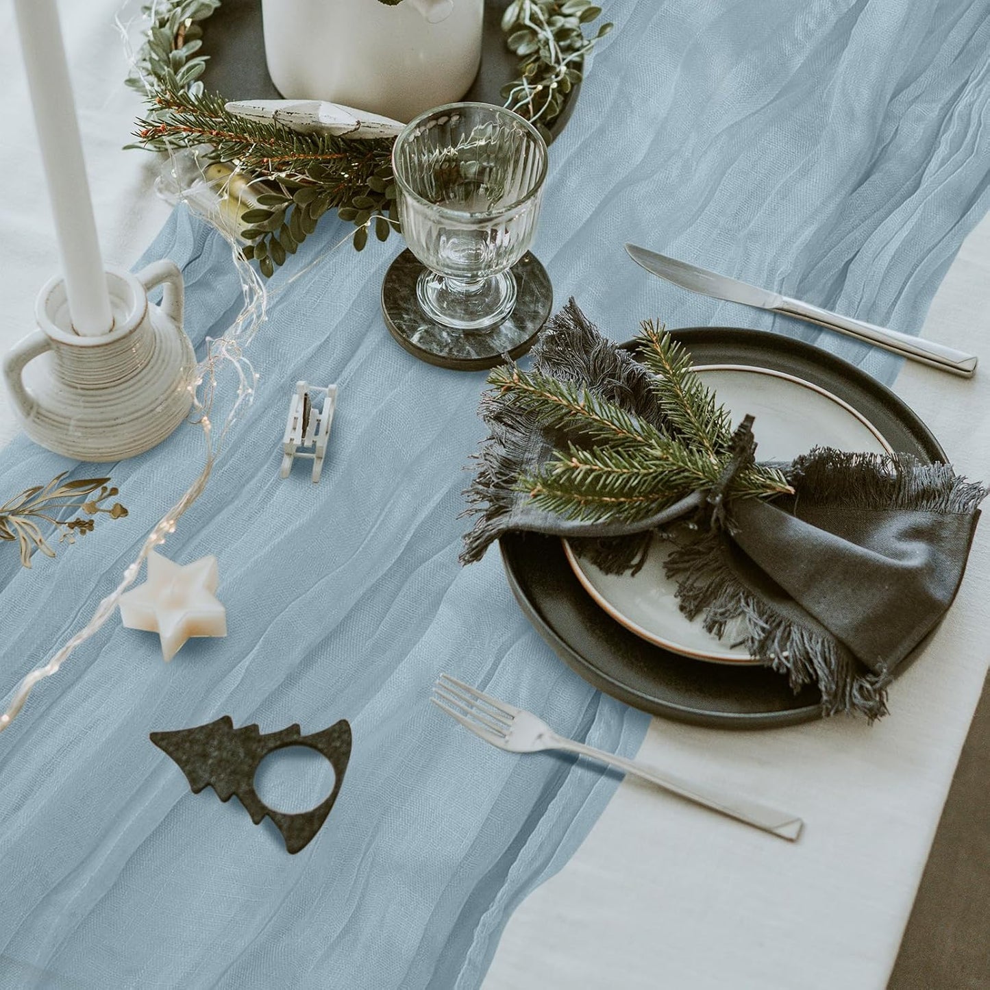 6 Pack Cheesecloth Table Runner 10Ft Christmas Gauze Boho Table Runners for Wedding Decor Bridal Shower Decorations Baby Shower Party(35" x 120")