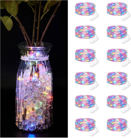 12 Pack Fairy Lights Battery Operated String Lights，7FT 20LED Waterproof Silver Wire Christmas Lights Outdoor,Firefly Mini Lights for Bedroom Party Birthday Wedding Home Decor