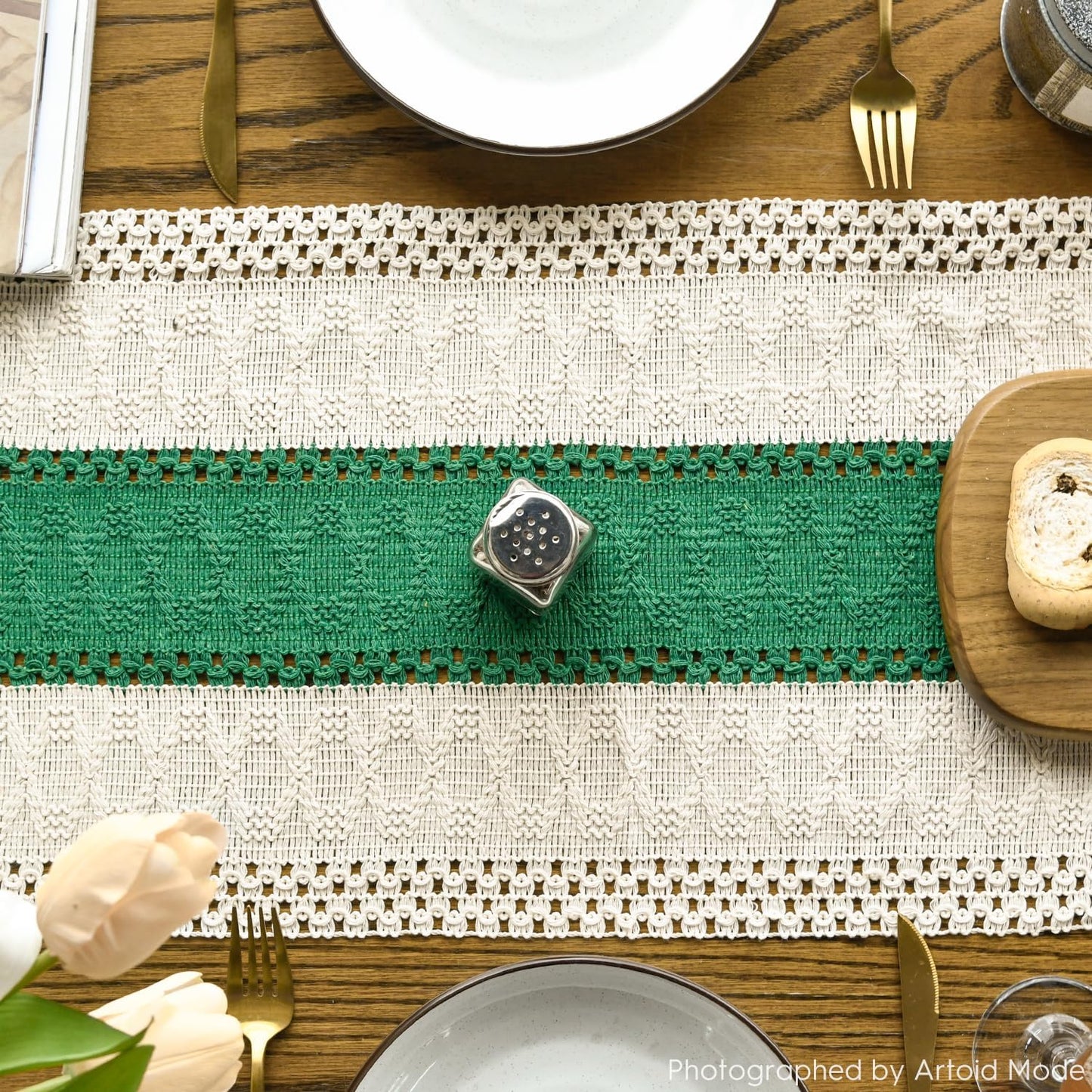 Artoid Mode Dark Green Farmhouse Rustic Table Runner, Seasonal Holiday Hollow Kitchen Dining Table Decoration for Home Party Decor 12x60 Inch