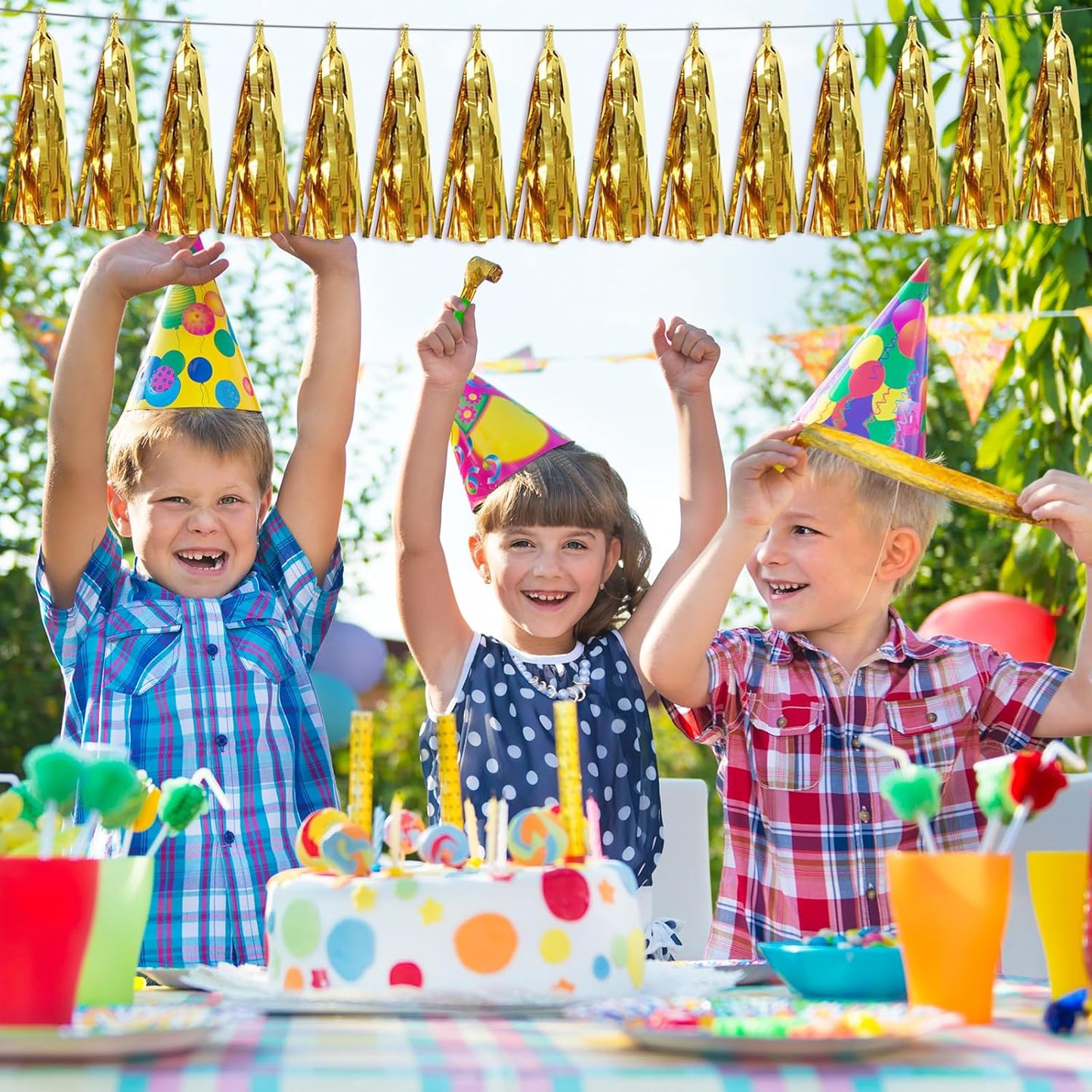 6P Gold Party Decoration Tassel Garland for Parade Floats, Bachelorette, Wedding, Birthday, Halloween, Christmas, Bridal/Baby Shower Party Decorations